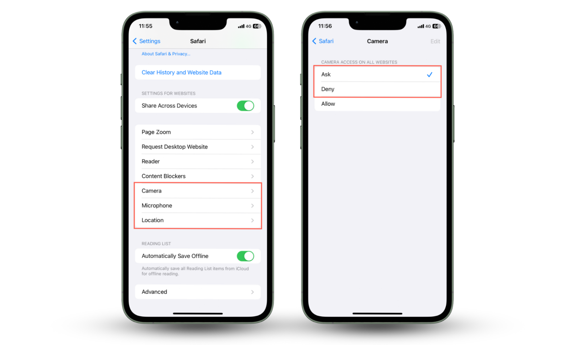 These iPhone screenshots show how to manage access to the camera, microphone, and location to prevent your iPhone being hacked through Safari. These iPhone screenshots show how to manage access to the camera, microphone, and location to prevent your iPhone being hacked through Safari.