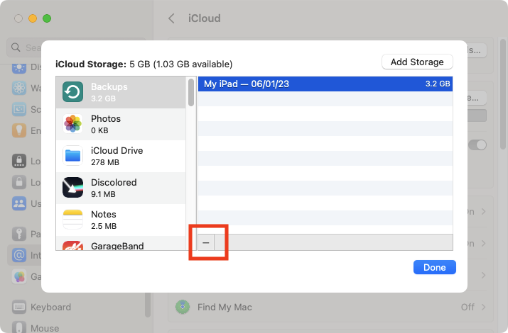 iCloud Storage options in macOS System Settings. Select iCloud Storage options in macOS System Settings. Select