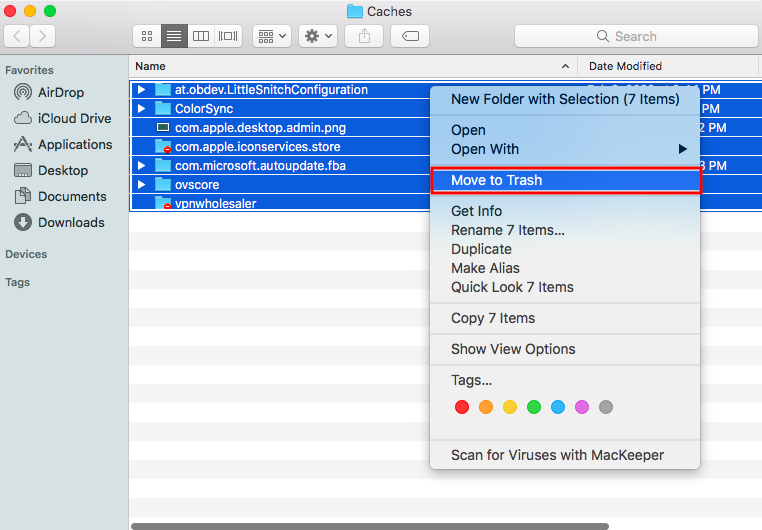 RIght-clicking an old download file, and selecting Move to Trash (as highlighted) to remove the files on macOS High Sierra. RIght-clicking an old download file, and selecting Move to Trash (as highlighted) to remove the files on macOS High Sierra.