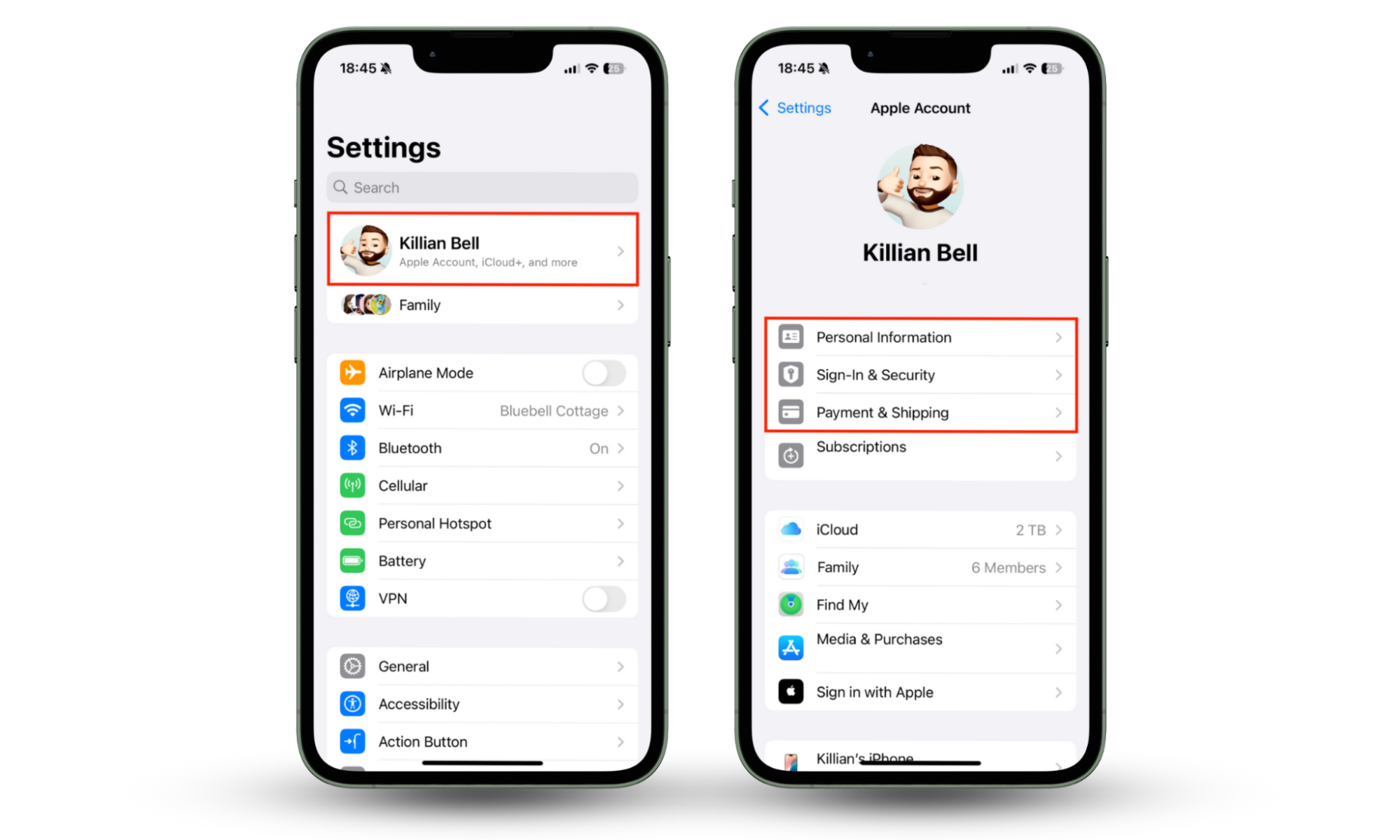 The Apple Account menu in Settings on iPhone, with options for Personal Information, Sign-In & Security, and Payment & Shipping. If your Apple ID is hacked, check the information in all three sections to confirm it's correct. The Apple Account menu in Settings on iPhone, with options for Personal Information, Sign-In & Security, and Payment & Shipping. If your Apple ID is hacked, check the information in all three sections to confirm it's correct.