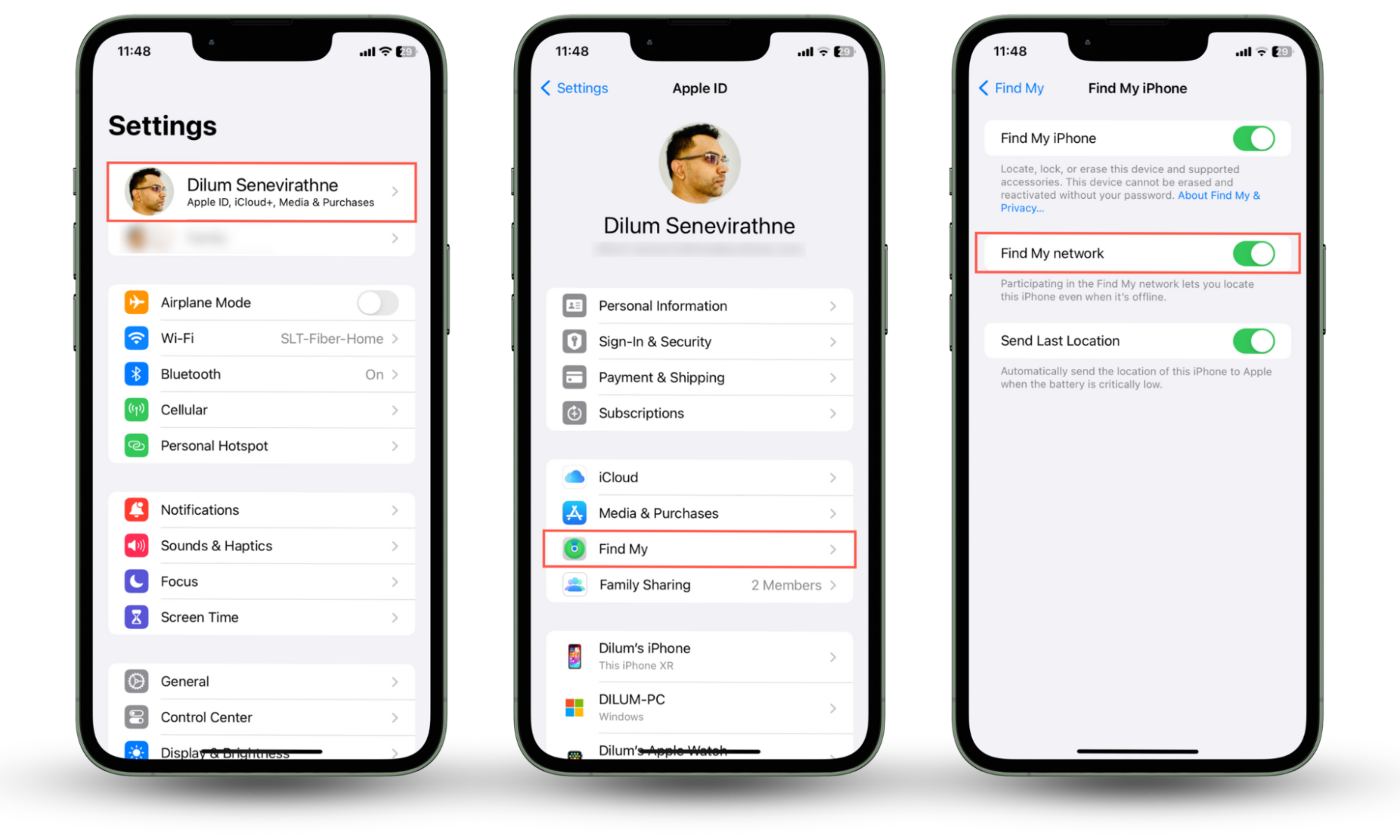 Screenshots that determine how Find My iPhone works when the phone is off by toggling the Find My network and Send Last Location options. Screenshots that determine how Find My iPhone works when the phone is off by toggling the Find My network and Send Last Location options.