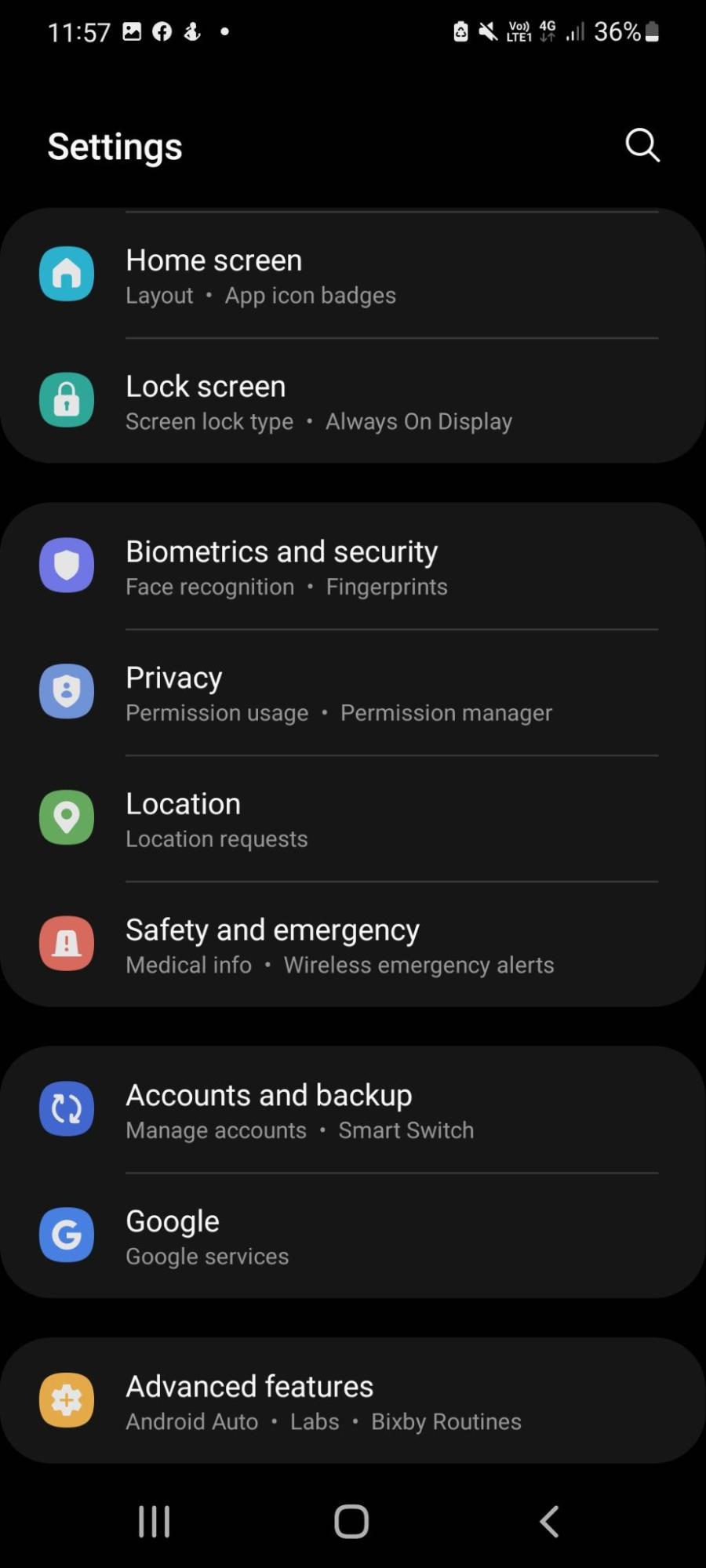 Select Biometrics and security. Select Biometrics and security.
