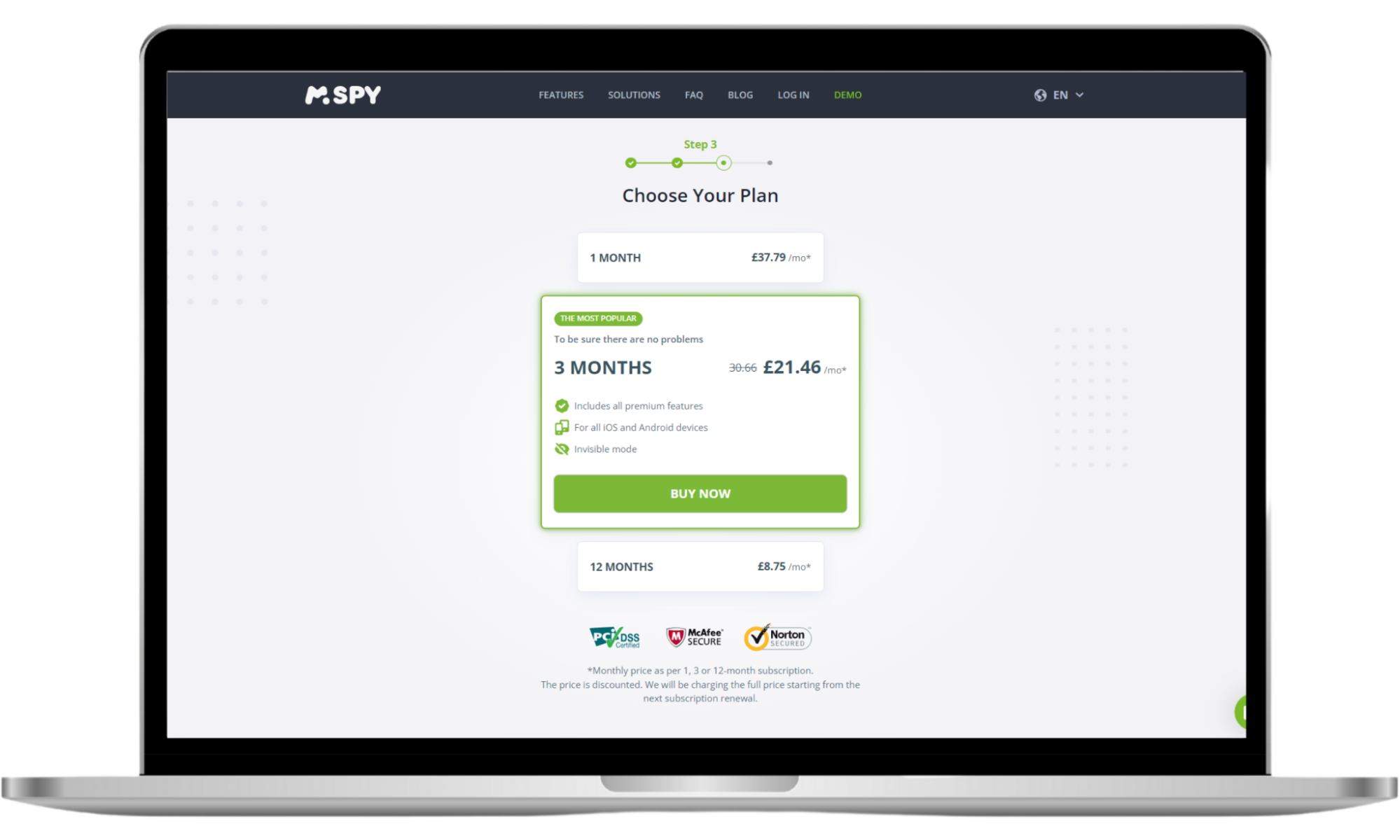 A screenshot of a checkout page to purchase mSpy, not the uMobix app. A screenshot of a checkout page to purchase mSpy, not the uMobix app.