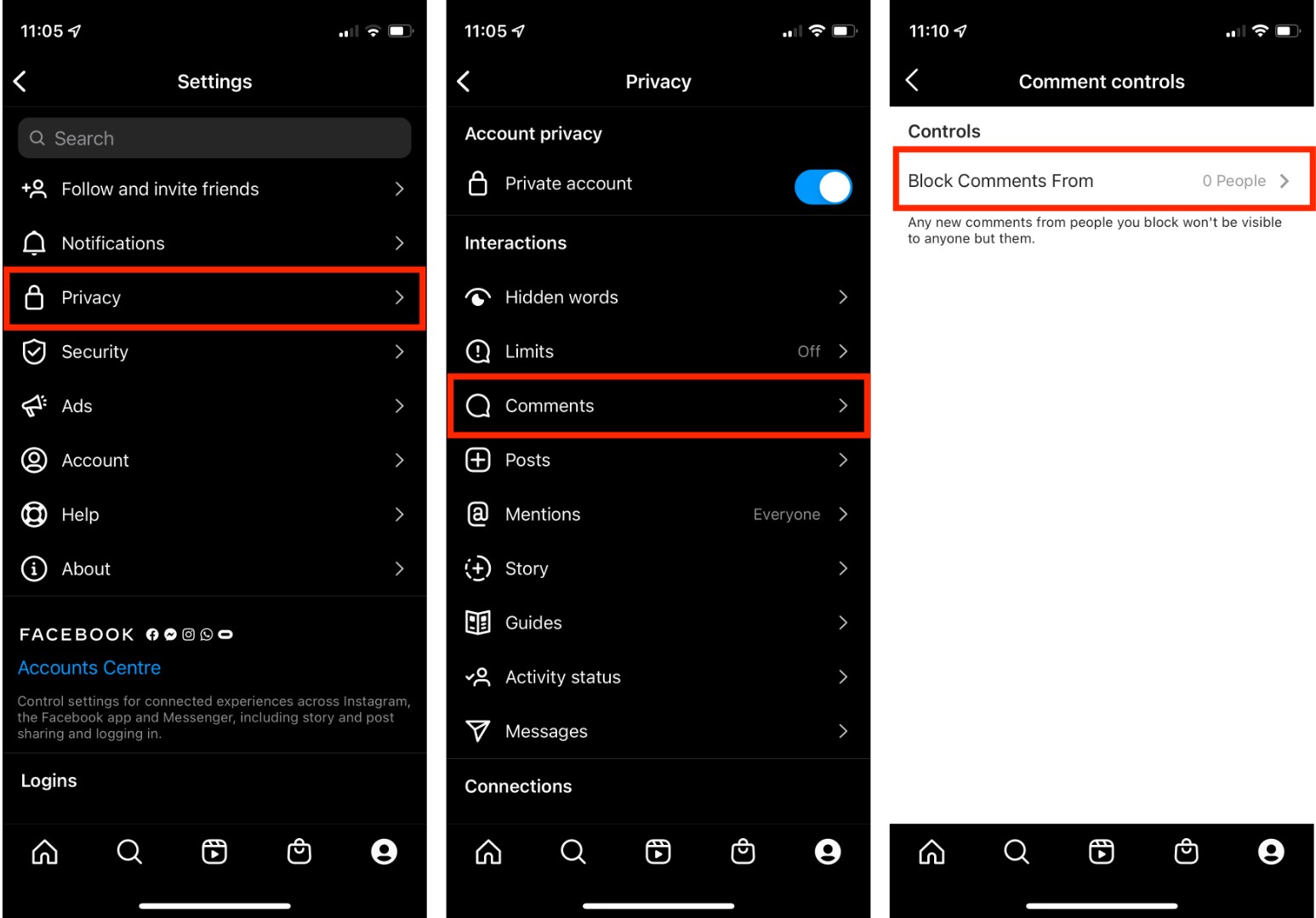 Blog Comments in Instagram settings