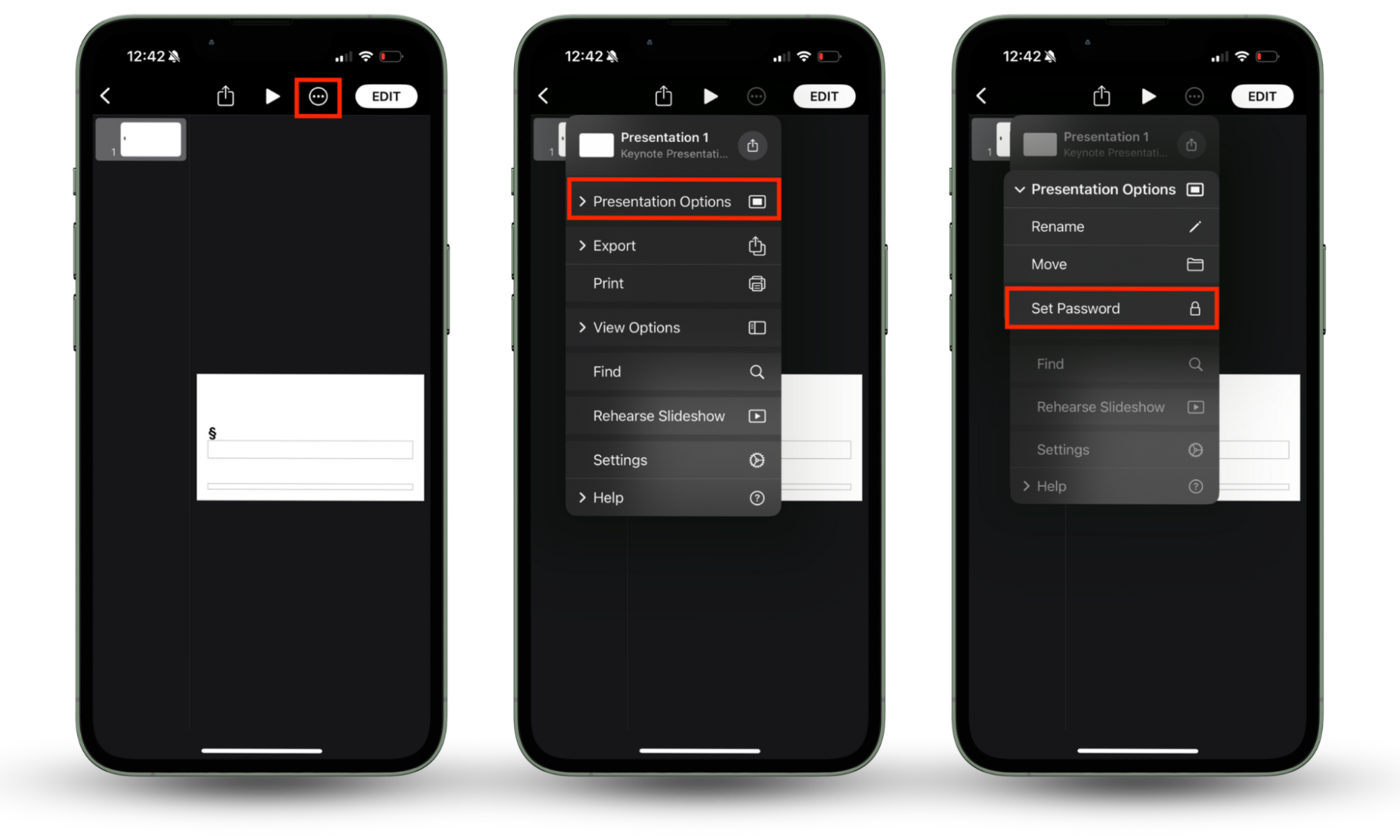 iPhone screenshots showing how to set passwords to documents in the Pages or Keynote app and lock a folder on an iPhone. iPhone screenshots showing how to set passwords to documents in the Pages or Keynote app and lock a folder on an iPhone.