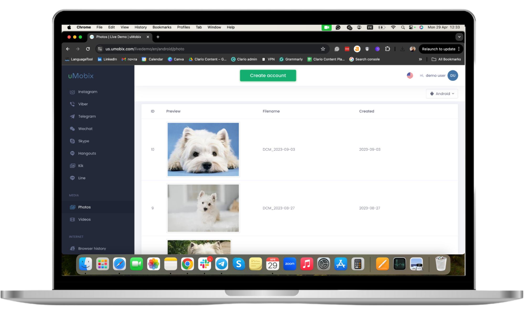 A screenshot of uMobix's video and photo tracking feature on the browser dashboard, which allows spies to see all your multimedia files. A screenshot of uMobix's video and photo tracking feature on the browser dashboard, which allows spies to see all your multimedia files.