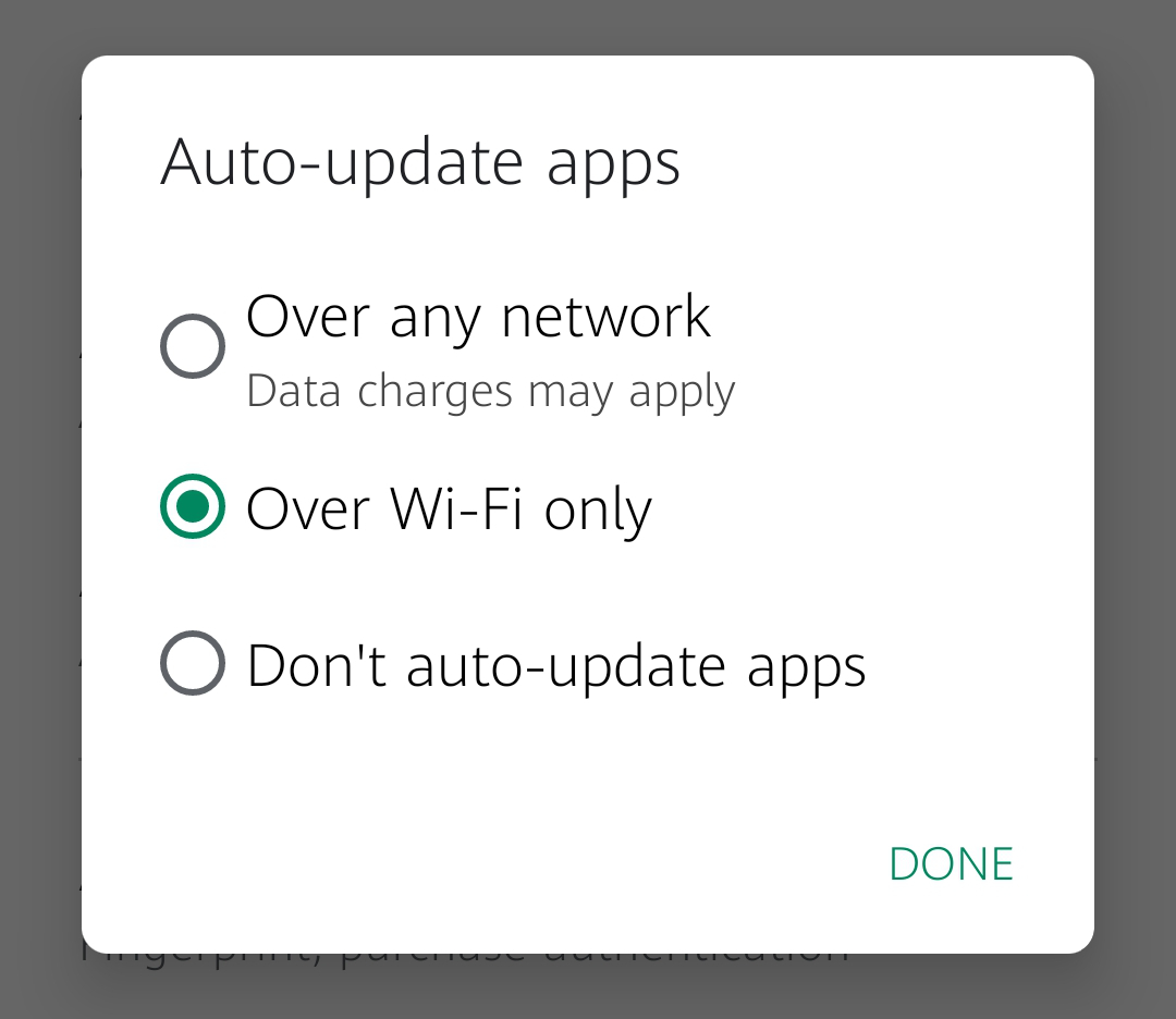 Select Over Over Wi-Fi only option Select Over Over Wi-Fi only option