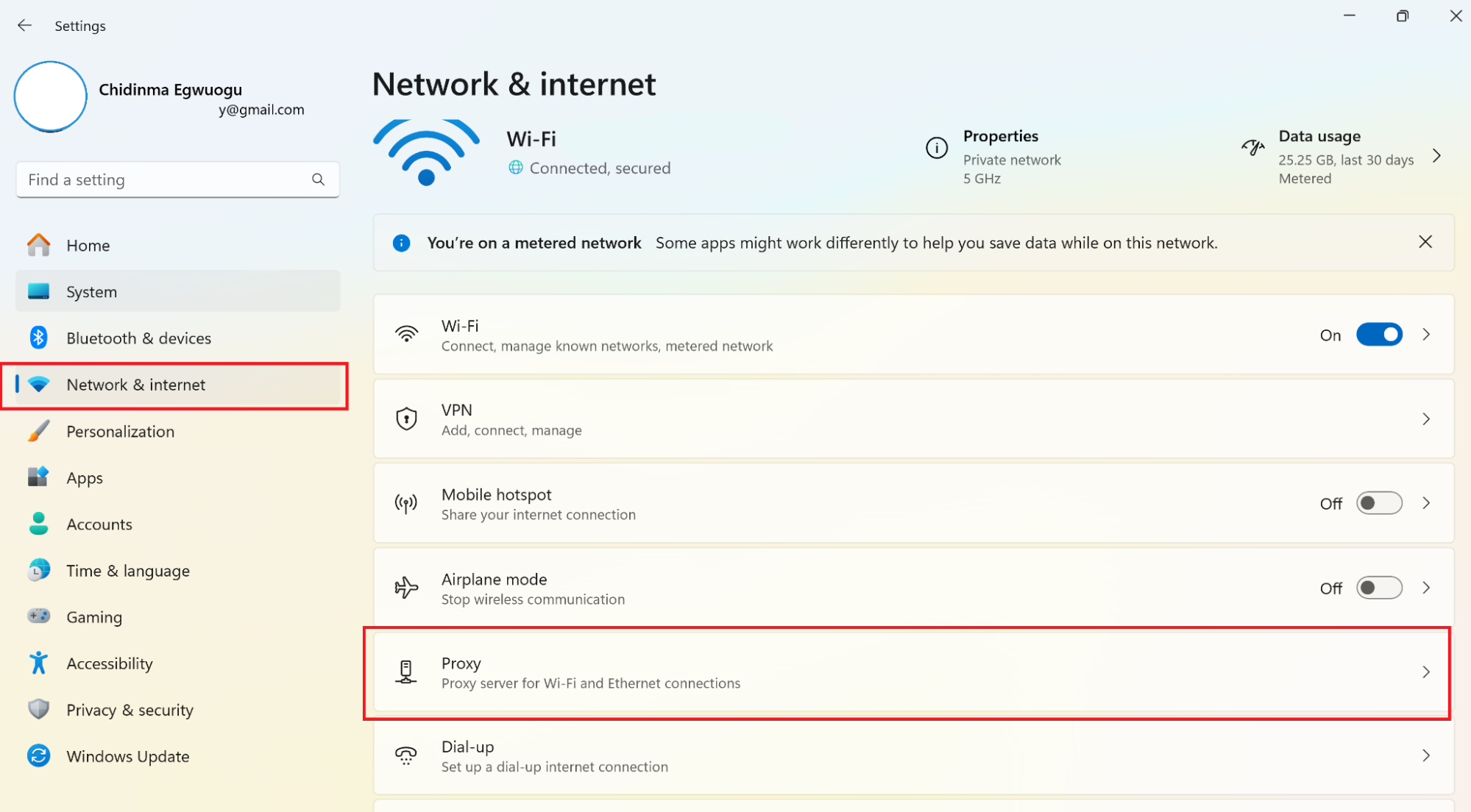 Network & Internet tab on Windows 11 Settings menu. The proxy server section is highlighted to help you stop your internet provider from spying on you. Network & Internet tab on Windows 11 Settings menu. The proxy server section is highlighted to help you stop your internet provider from spying on you.