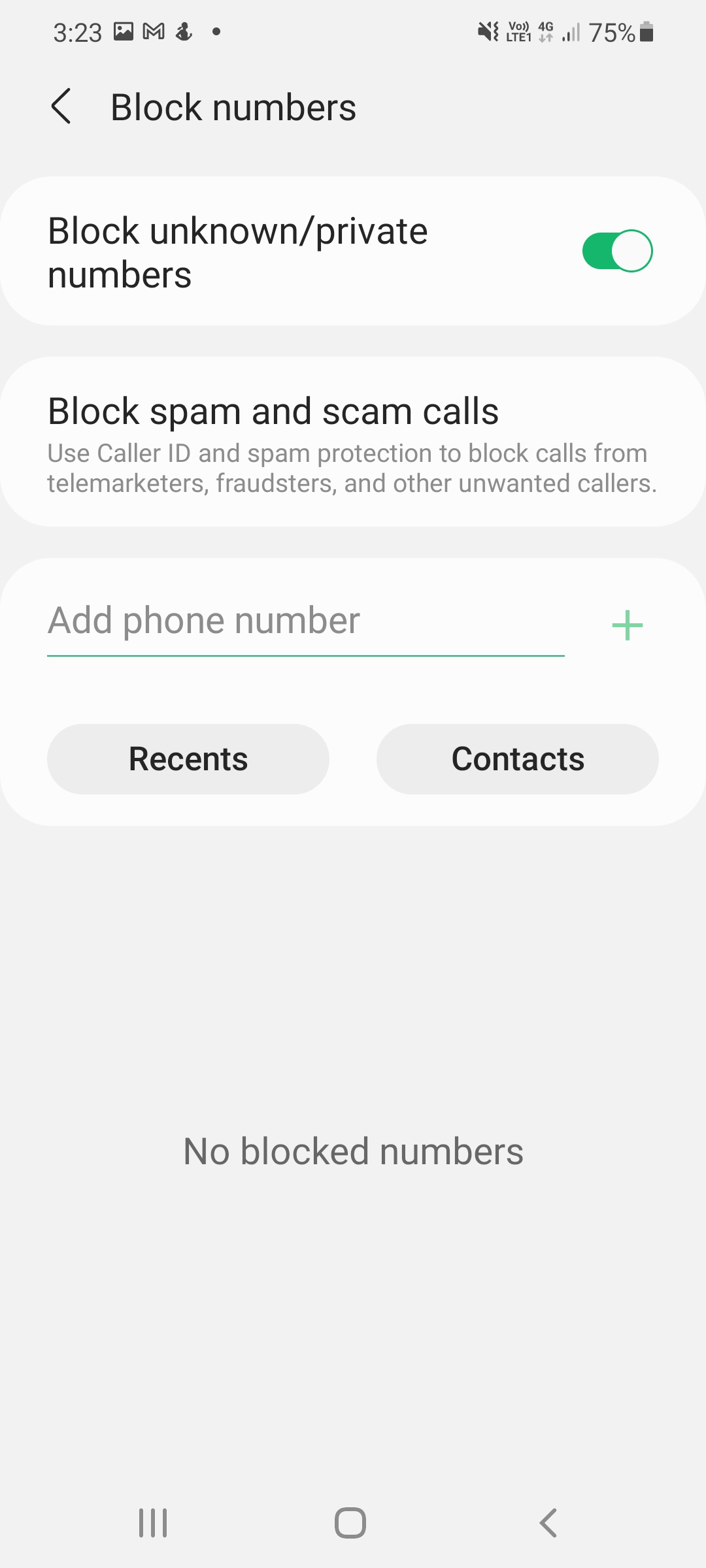 Select block unknown/private numbers Select block unknown/private numbers