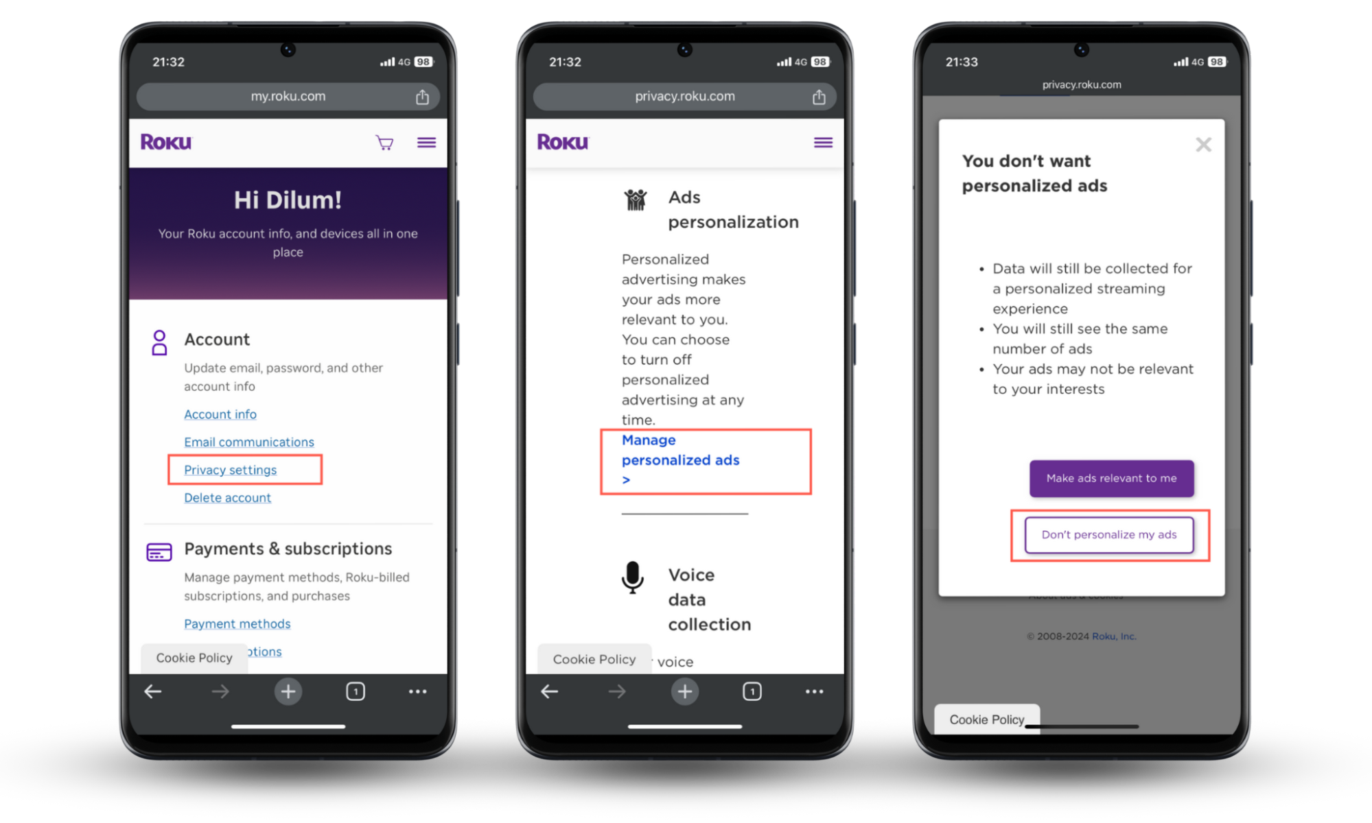 These Roku account screenshots show you how to turn off personalized advertisements if you want to stop Roku from spying on you. These Roku account screenshots show you how to turn off personalized advertisements if you want to stop Roku from spying on you.