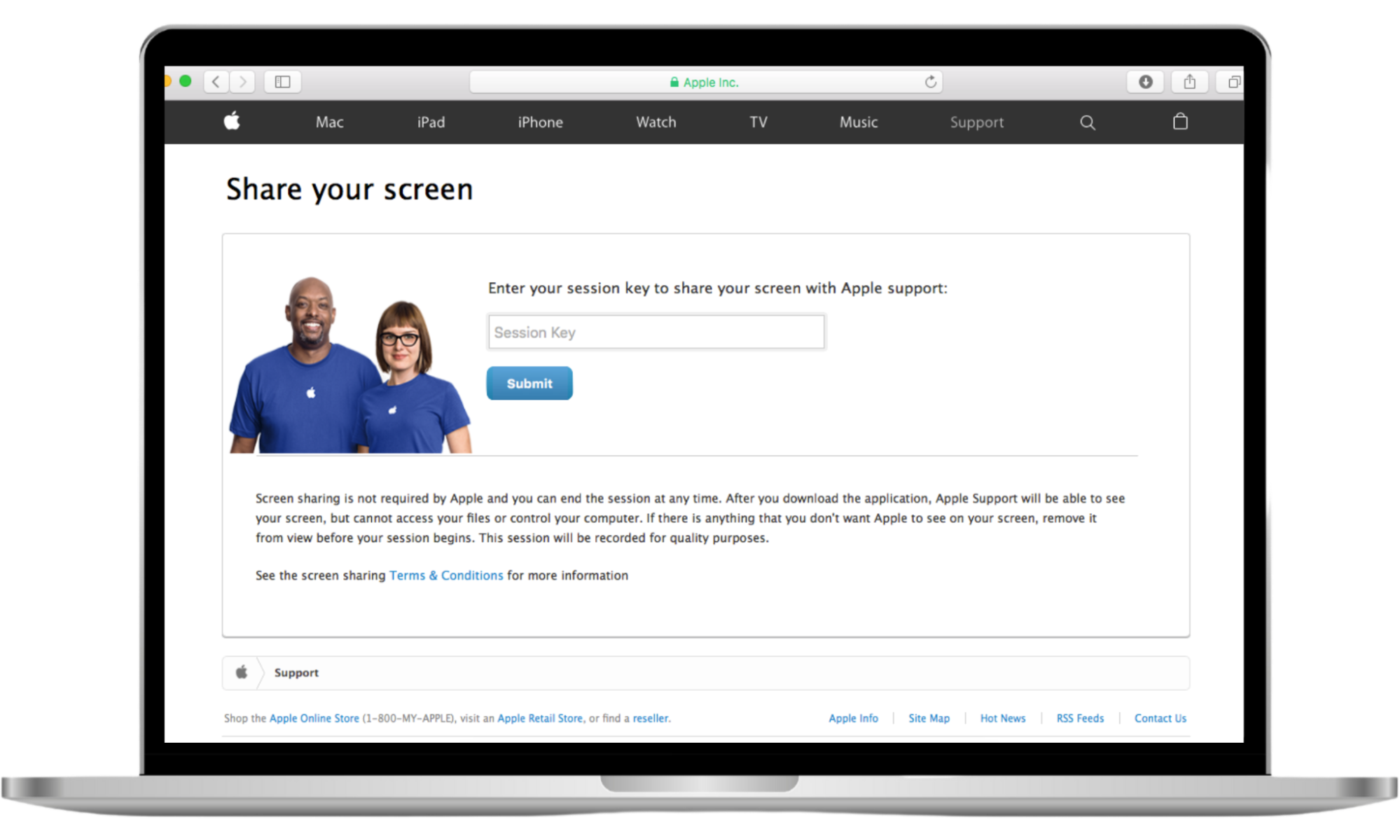 A screenshot of the technical support fake Apple scam. A screenshot of the technical support fake Apple scam.