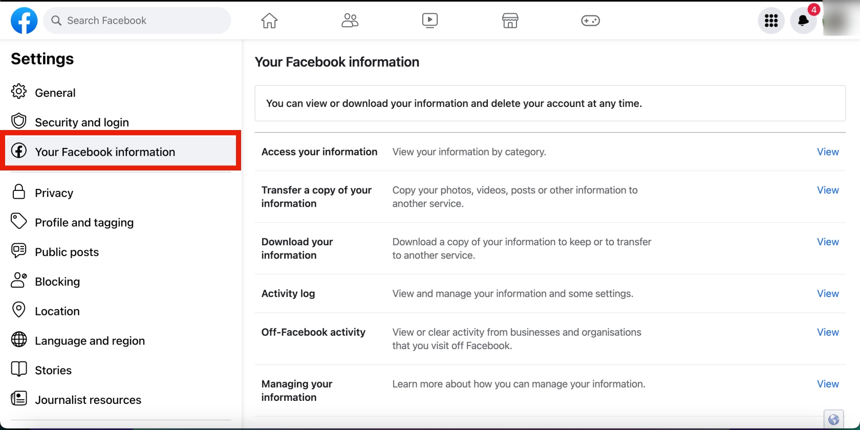 your Facebook information page on Facebook desktop your Facebook information page on Facebook desktop