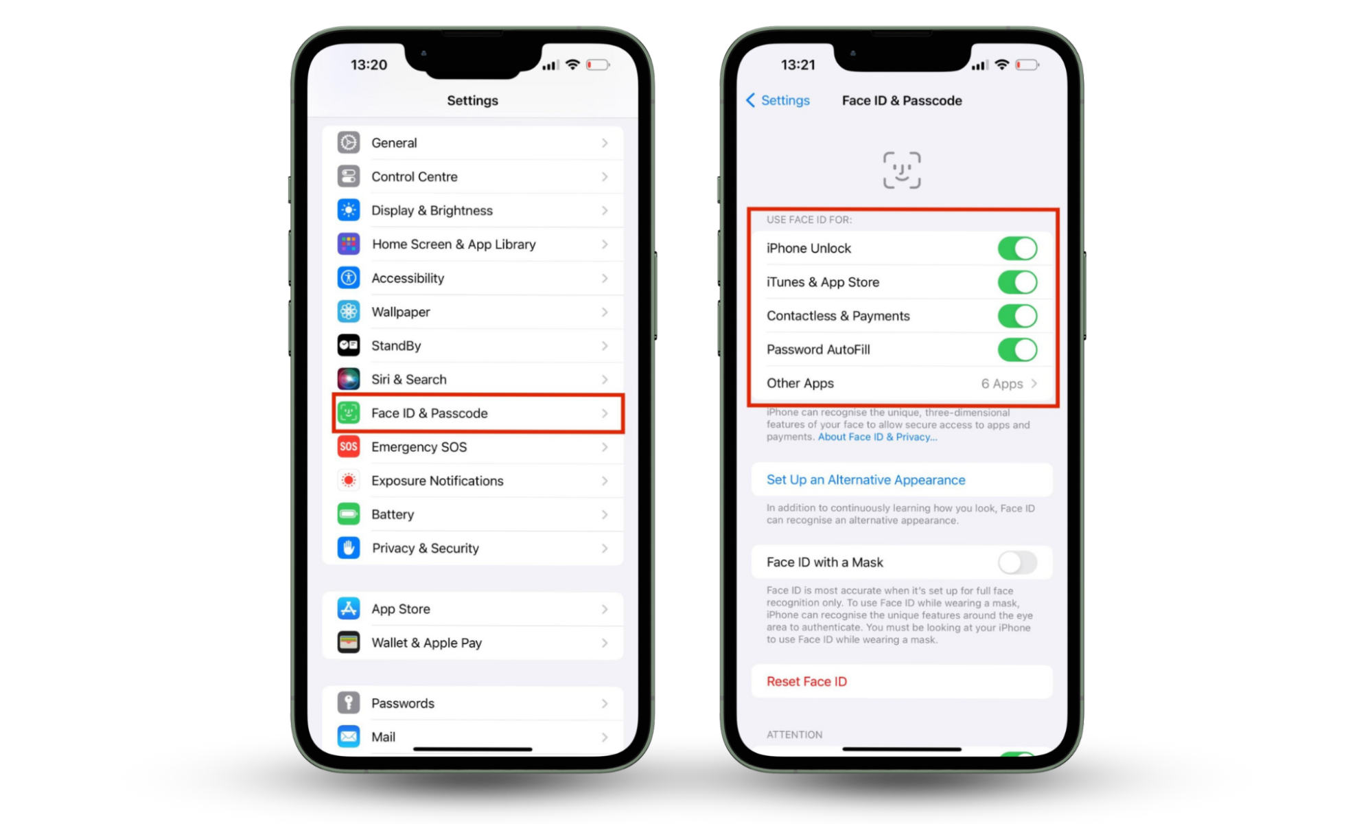 Settings page on iPhone with Face ID & Passcode feature highlited. Lock apps on your iPhone to keep your privacy intact. Settings page on iPhone with Face ID & Passcode feature highlited. Lock apps on your iPhone to keep your privacy intact.