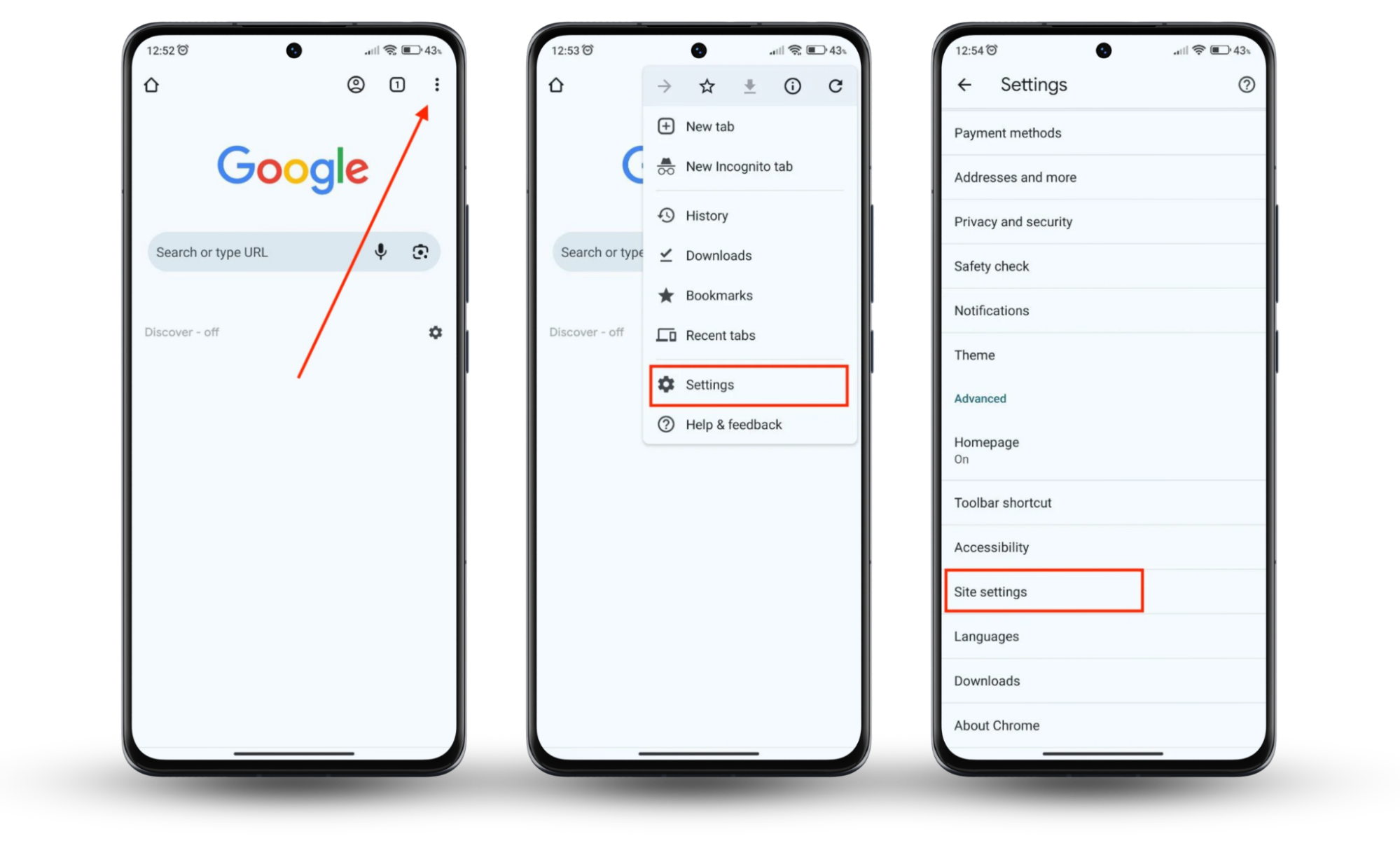 The Android device depicts instructions on how to cancel cookies in Google Chrome on Android. The Android device depicts instructions on how to cancel cookies in Google Chrome on Android.