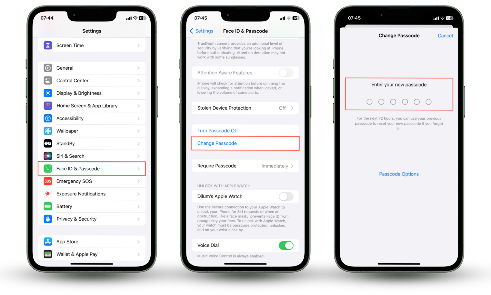 Screenshots that demonstrate how to change the passcode in iOS. It's not possible for someone to unlock an iPhone with a picture. Screenshots that demonstrate how to change the passcode in iOS. It's not possible for someone to unlock an iPhone with a picture.