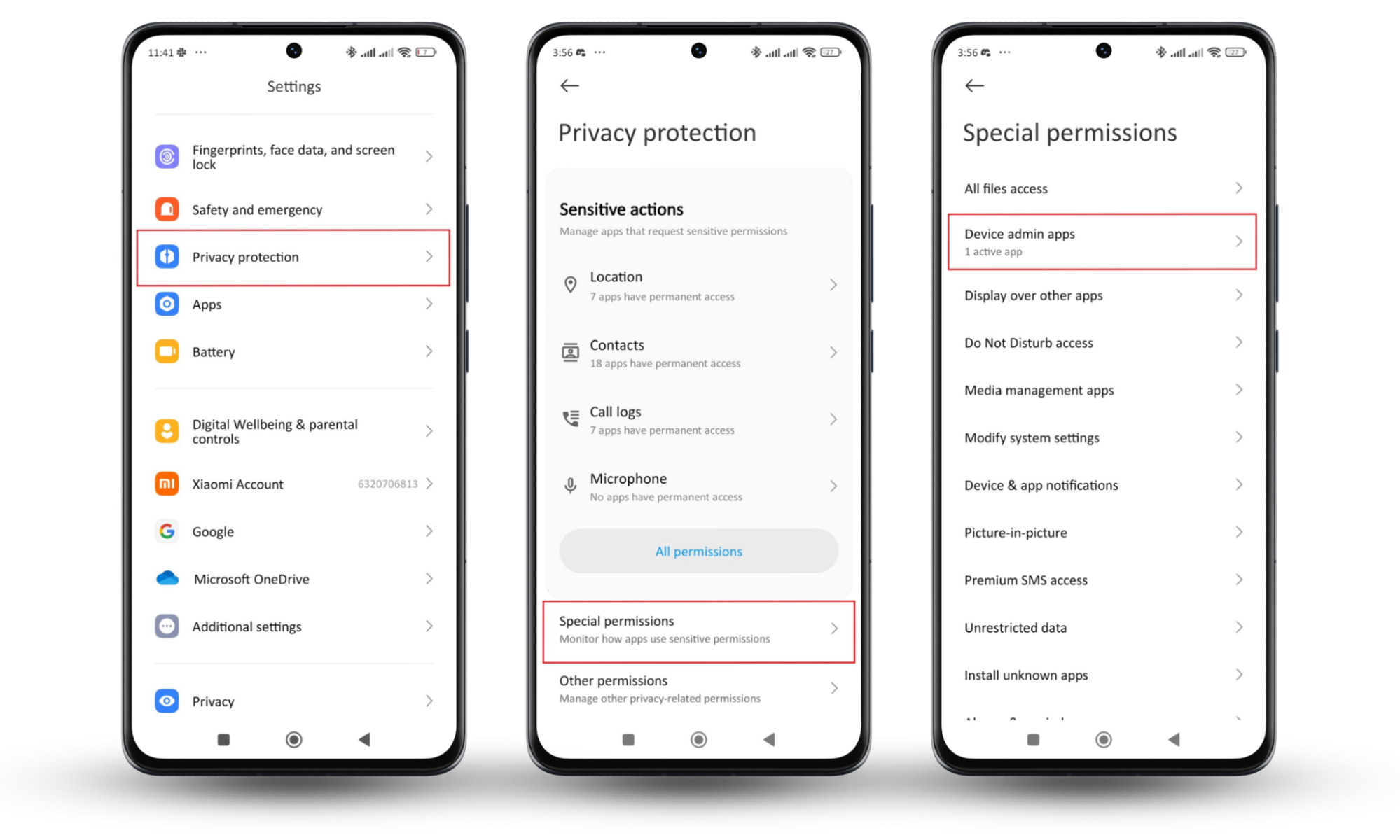 Instructions on how to open Settings, navigate to Privacy protection, access Special permissions, and remove administrator access to fix a hacked Android phone. Instructions on how to open Settings, navigate to Privacy protection, access Special permissions, and remove administrator access to fix a hacked Android phone.