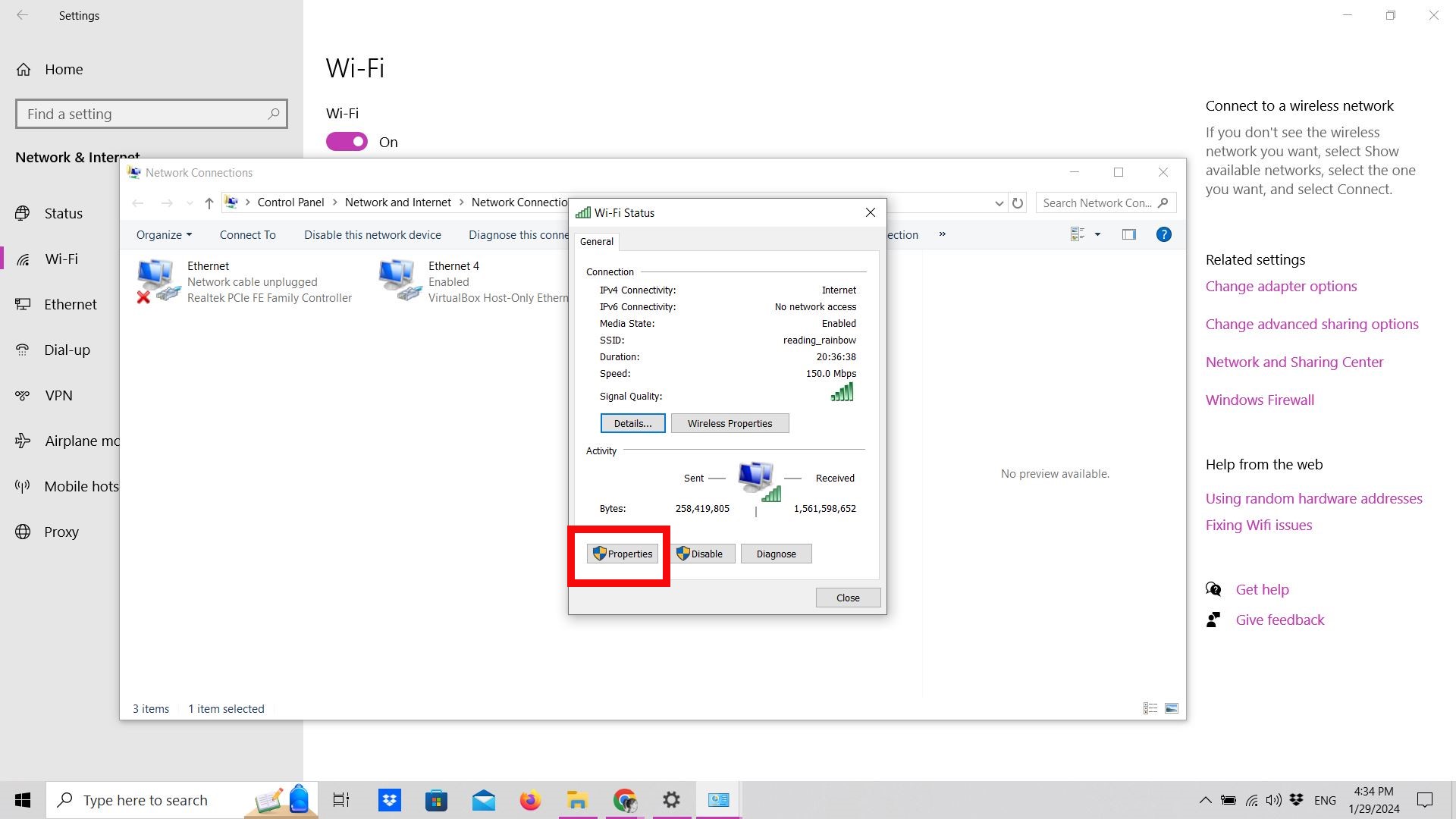 Screenshot of Wi-Fi properties in Windows 10 Screenshot of Wi-Fi properties in Windows 10