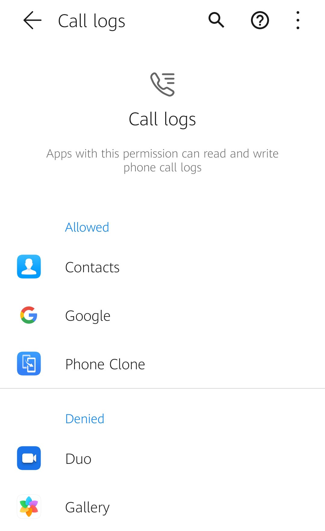 select the type of permission in call logs on Android select the type of permission in call logs on Android