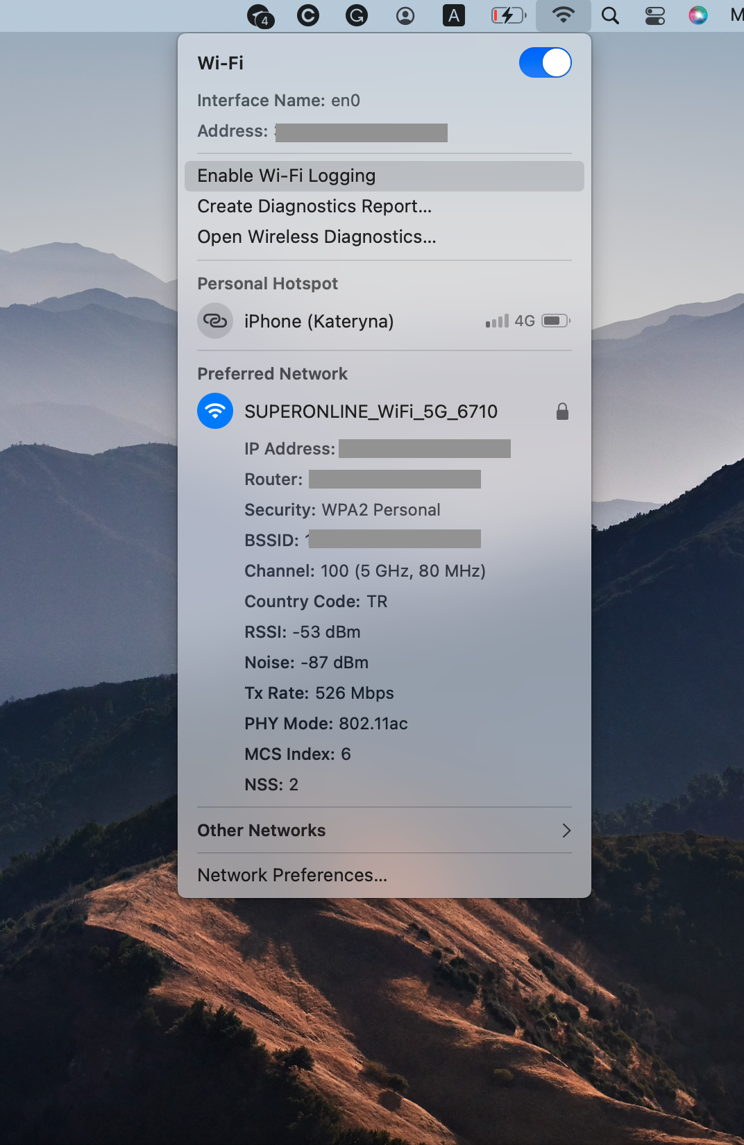 This Mac desktop screenshot shows how to check the Wi-Fi security level via the Wi-Fi icon on the menu bar or Control Center. This Mac desktop screenshot shows how to check the Wi-Fi security level via the Wi-Fi icon on the menu bar or Control Center.