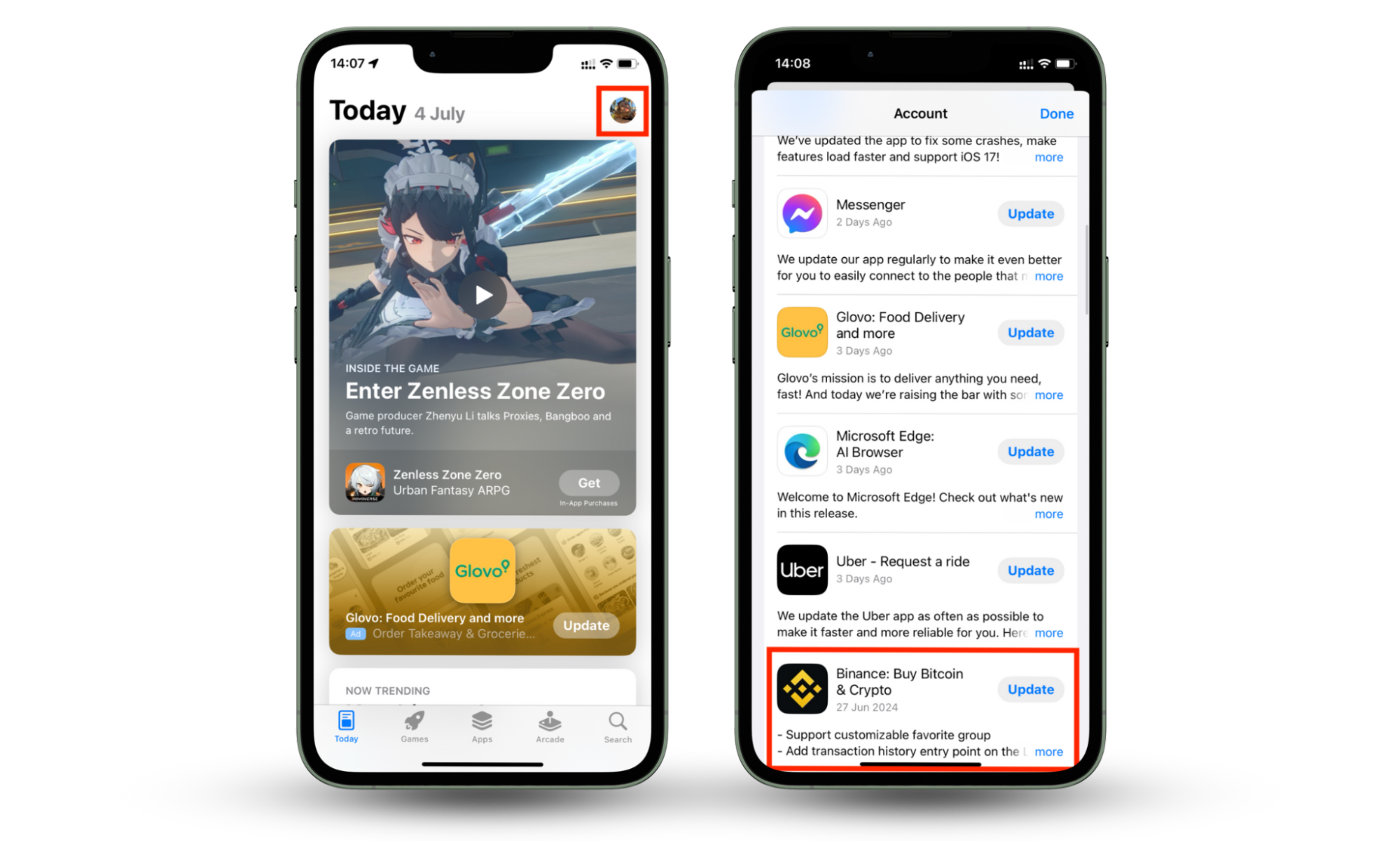 Screenshot instructions on how to update your banking app on an iPhone to use online banking safely. Screenshot instructions on how to update your banking app on an iPhone to use online banking safely.