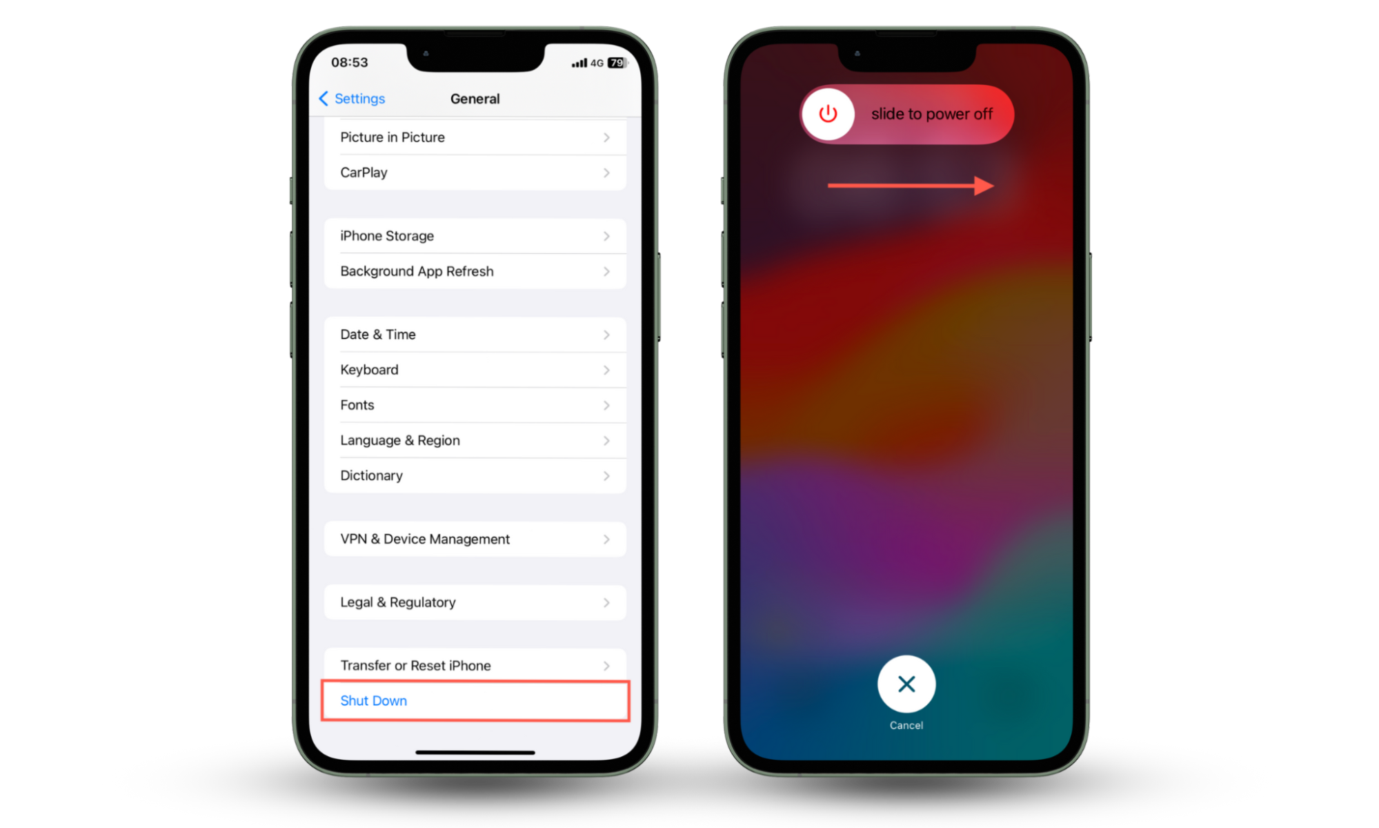 Screenshots that demonstrate how to fix an iPhone stuck on Emergency SOS by turning the system software off and then back on. Screenshots that demonstrate how to fix an iPhone stuck on Emergency SOS by turning the system software off and then back on.