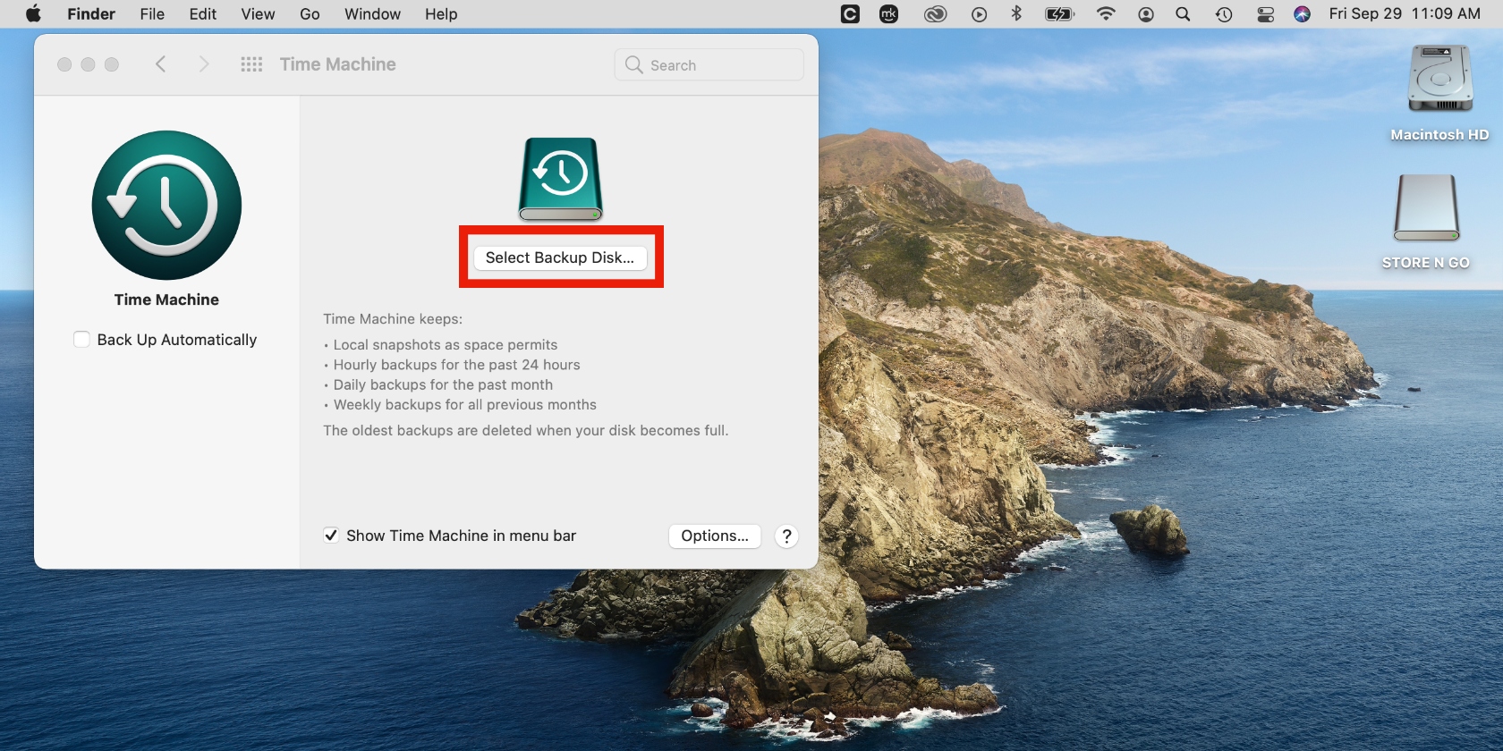 Selecting a backup disk in Time Machine on a Mac. Selecting a backup disk in Time Machine on a Mac.