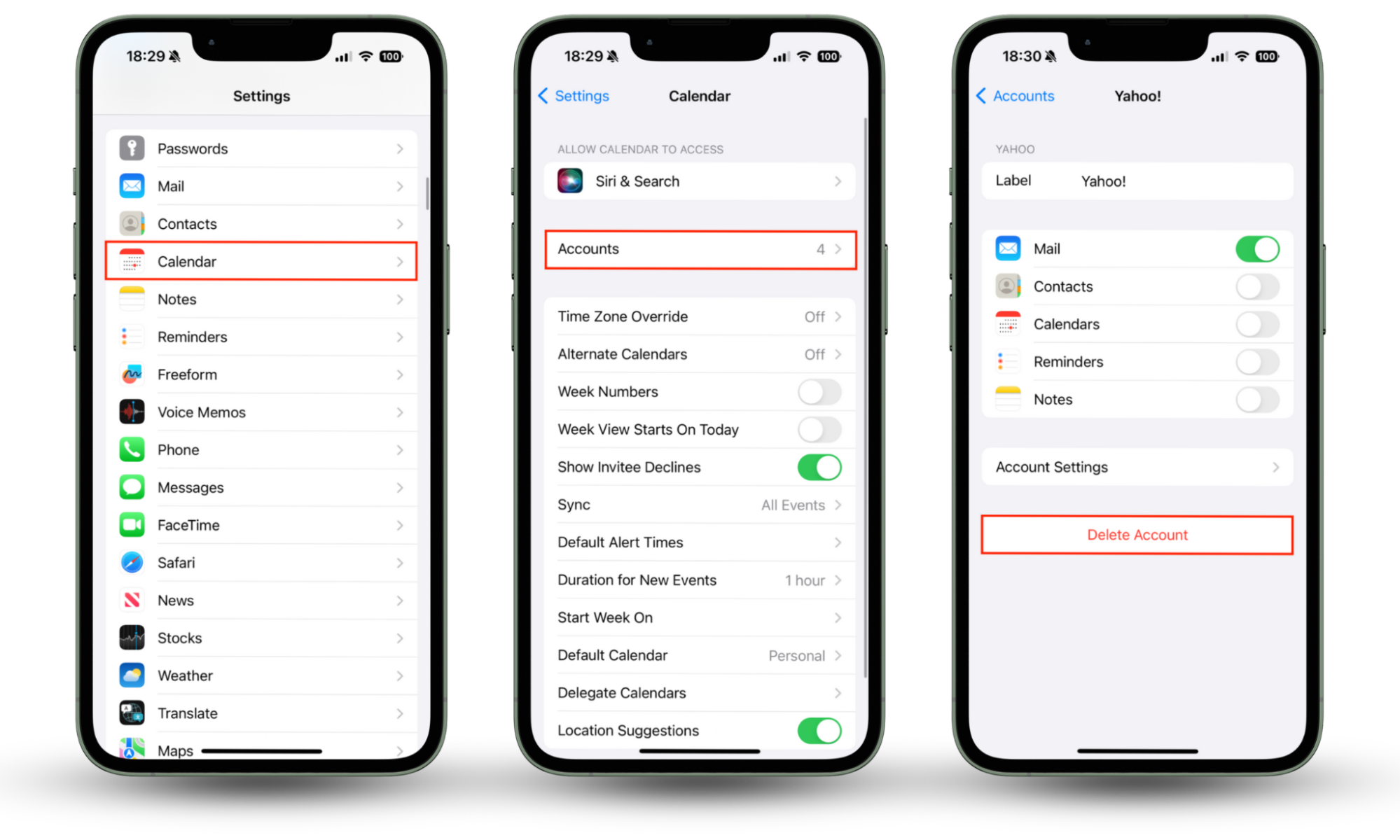 The Calendar section in Settings on iPhone. Tap Accounts, then remove any accounts you don't recognize to delete unknown calendar events on a hacked iPhone. The Calendar section in Settings on iPhone. Tap Accounts, then remove any accounts you don't recognize to delete unknown calendar events on a hacked iPhone.