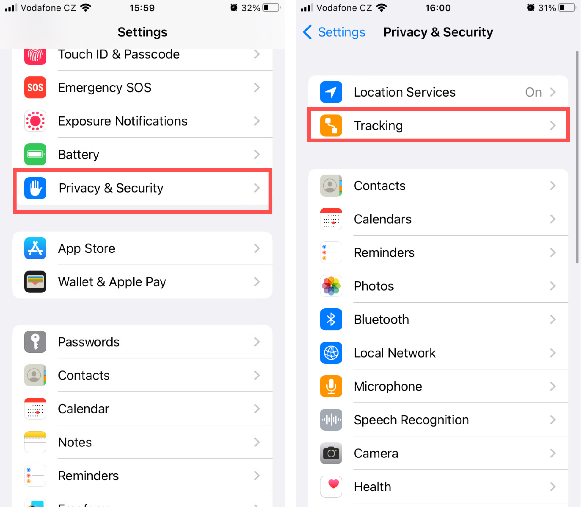 iOS settings menu under Privacy & Security Tab, with the Tracking tab highlighted. iOS settings menu under Privacy & Security Tab, with the Tracking tab highlighted.