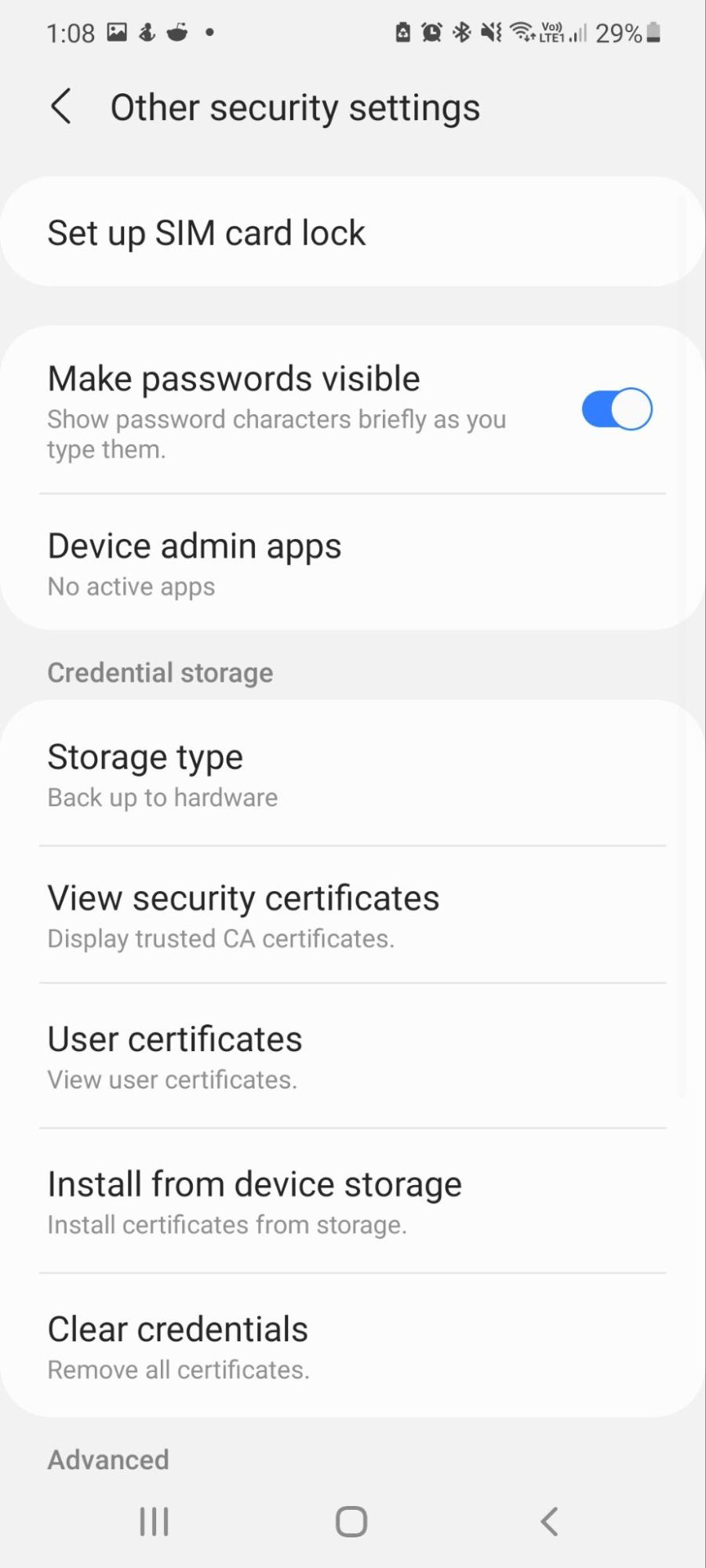 Other Security Settings on Android Other Security Settings on Android
