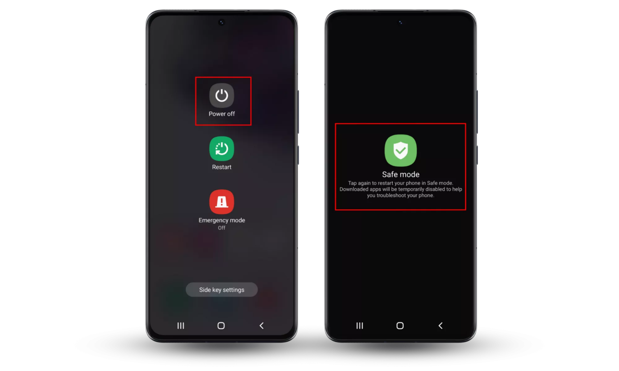 If you can't remove a suspicious app, enter your phone into Safe mode to delete it. Press and hold the power and volume down buttons, then press and hold Power. Finally, tap Safe mode. If you can't remove a suspicious app, enter your phone into Safe mode to delete it. Press and hold the power and volume down buttons, then press and hold Power. Finally, tap Safe mode.