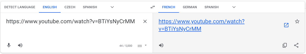 A YouTube URL translated in Google Translate. A YouTube URL translated in Google Translate.