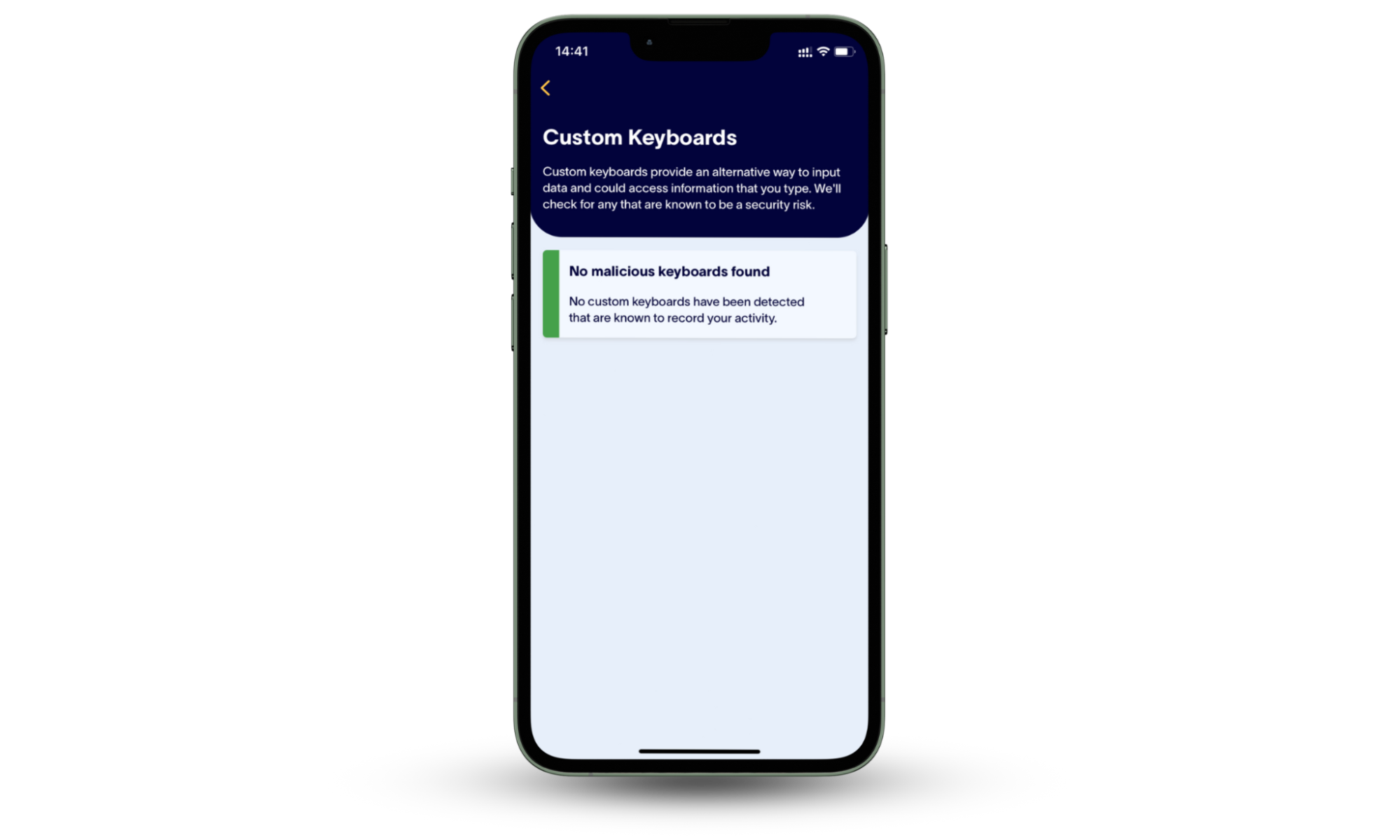 Image showing the Certo Mobile Security app’s custom keyboards feature on an iPhone. The app forms part of our Certo AntiSpy review. Image showing the Certo Mobile Security app’s custom keyboards feature on an iPhone. The app forms part of our Certo AntiSpy review.