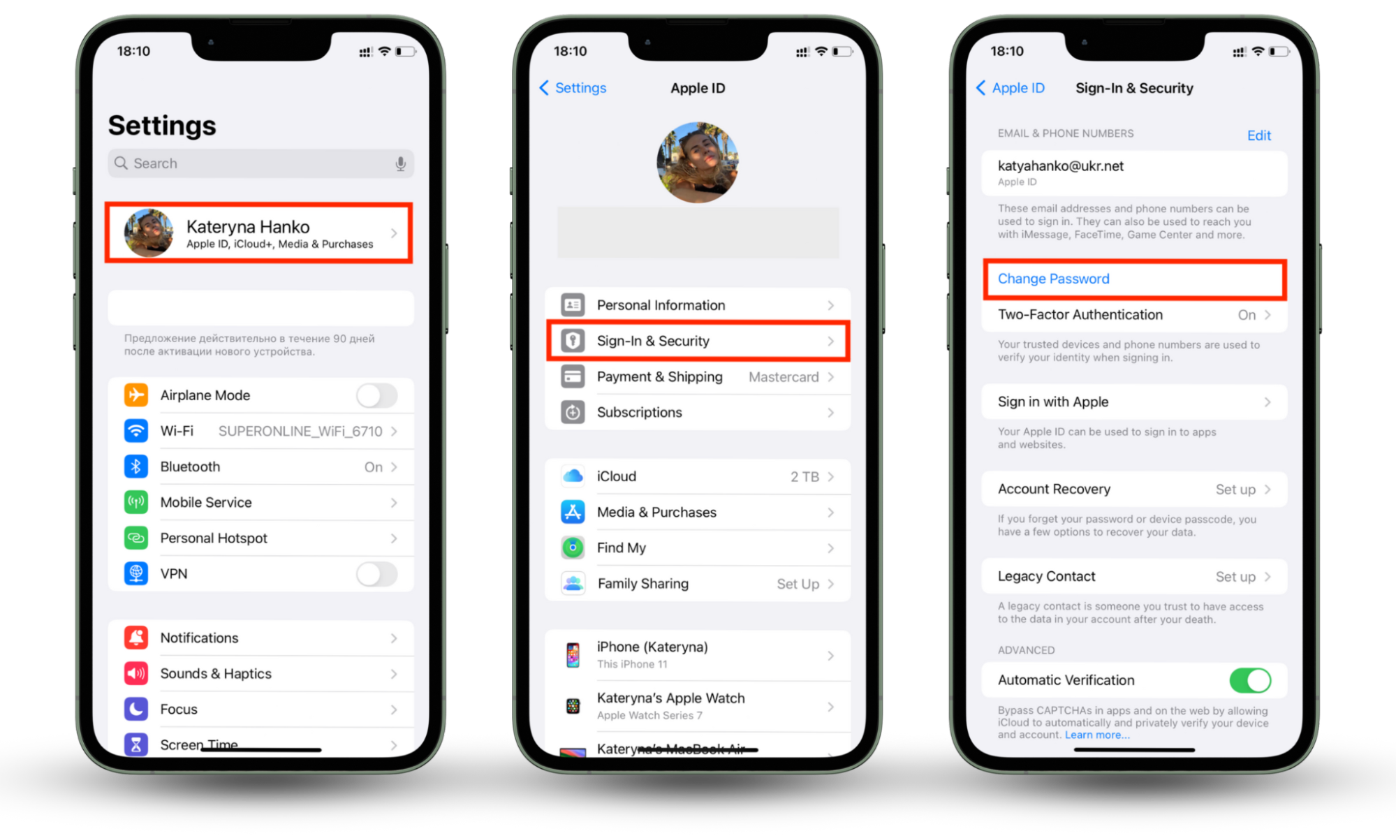 The Sign-In & Security menu for Apple ID on iPhone. If your iPhone has been hacked, tap the Change Password button to protect your Apple ID. The Sign-In & Security menu for Apple ID on iPhone. If your iPhone has been hacked, tap the Change Password button to protect your Apple ID.