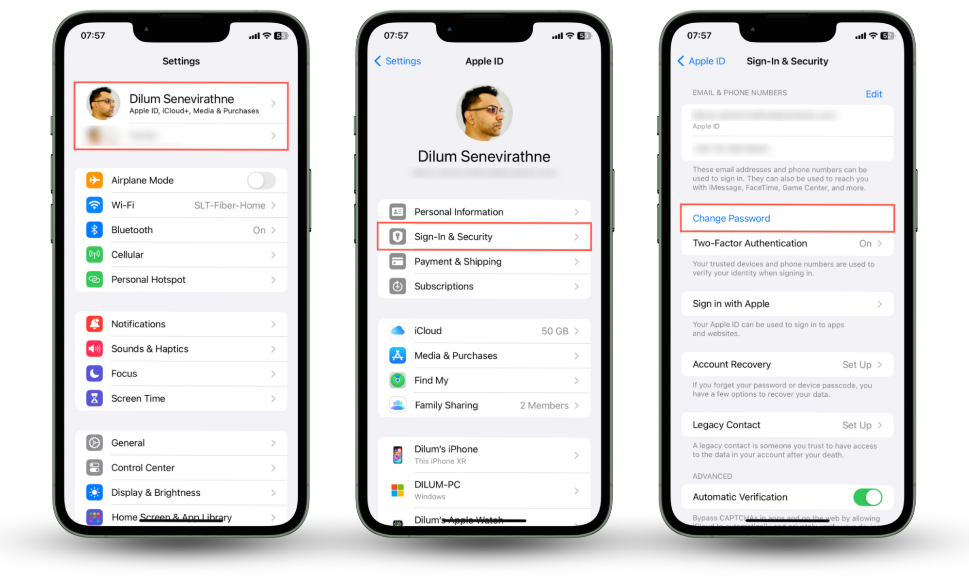 The Sign-In & Security page inside the Settings app on iPhone. You can tap the Change Password button to reset your password if you think your Apple ID is hacked. The Sign-In & Security page inside the Settings app on iPhone. You can tap the Change Password button to reset your password if you think your Apple ID is hacked.