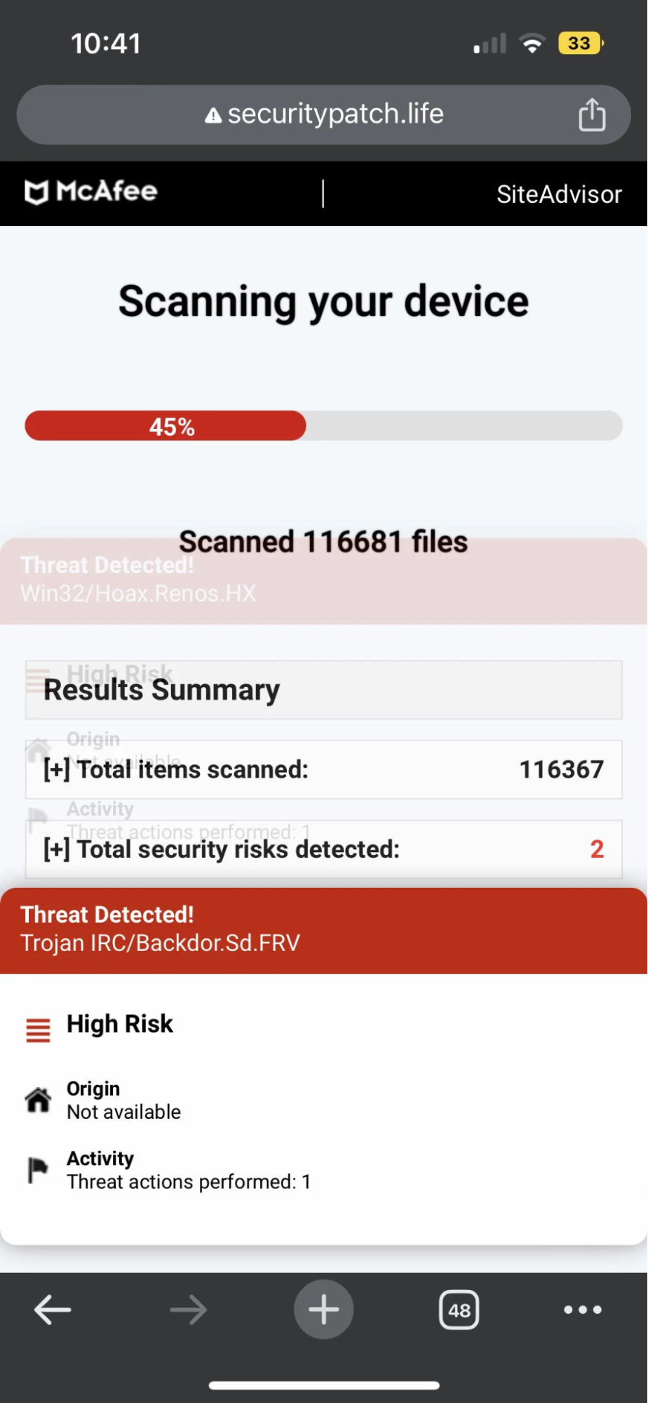 An example of a fake virus scan pop-up on Android as a part of an instruction on how to tell if a Software Update Is Legitimate. An example of a fake virus scan pop-up on Android as a part of an instruction on how to tell if a Software Update Is Legitimate.
