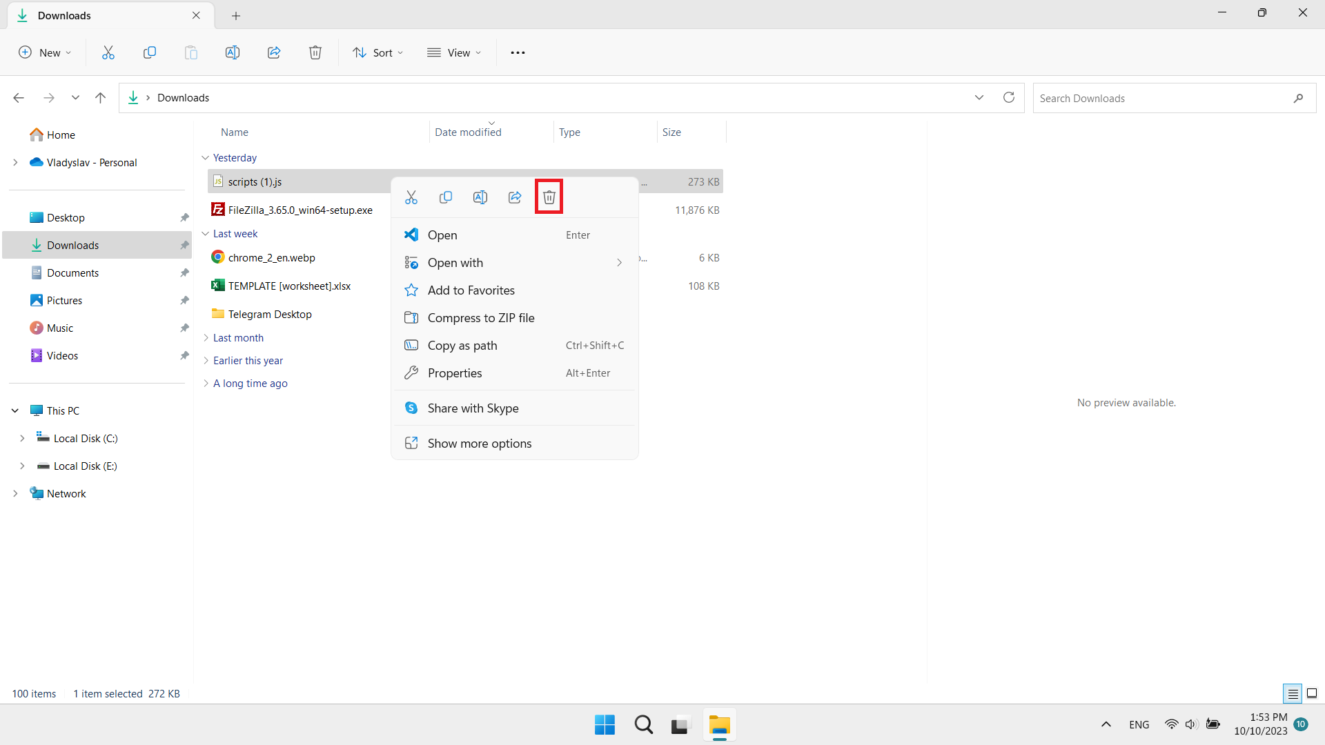 Sending a file to the Recycle Bin on a windows laptop. Sending a file to the Recycle Bin on a windows laptop.