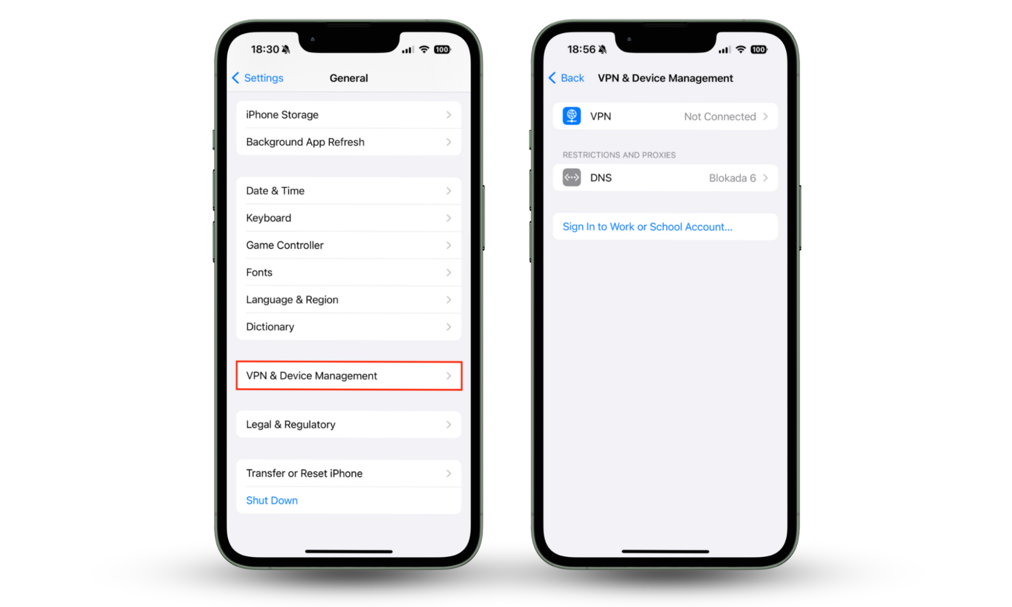 The VPN & Device Management option in Settings on iPhone. If your iPhone has been hacked, delete any unrecognized configuration profiles from this menu to secure your device. The VPN & Device Management option in Settings on iPhone. If your iPhone has been hacked, delete any unrecognized configuration profiles from this menu to secure your device.