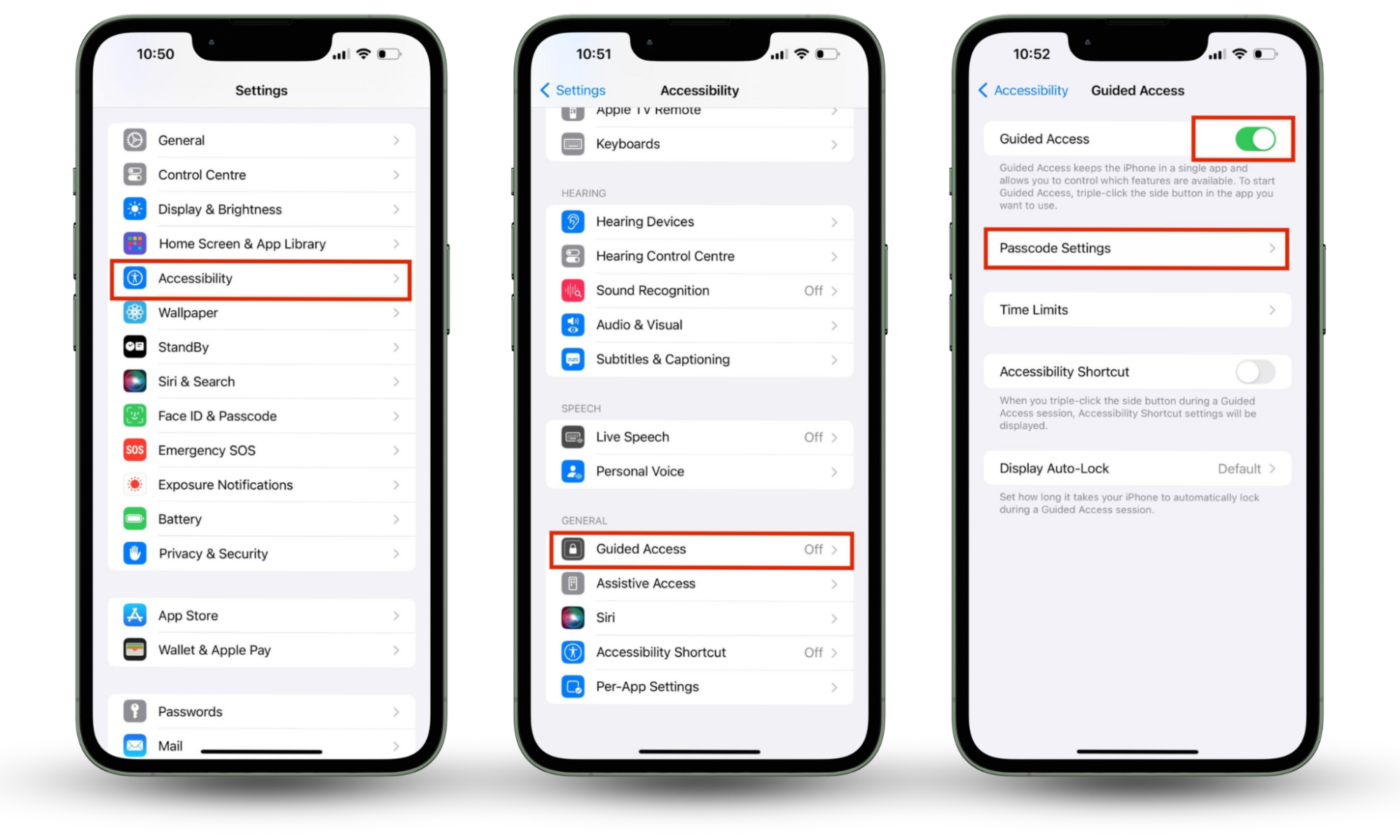 iPhone Guided Access settings with Accessibility Guided Access Passcode Settings highlighted. Use Guided Access to Lock Apps on iPhone. iPhone Guided Access settings with Accessibility Guided Access Passcode Settings highlighted. Use Guided Access to Lock Apps on iPhone.