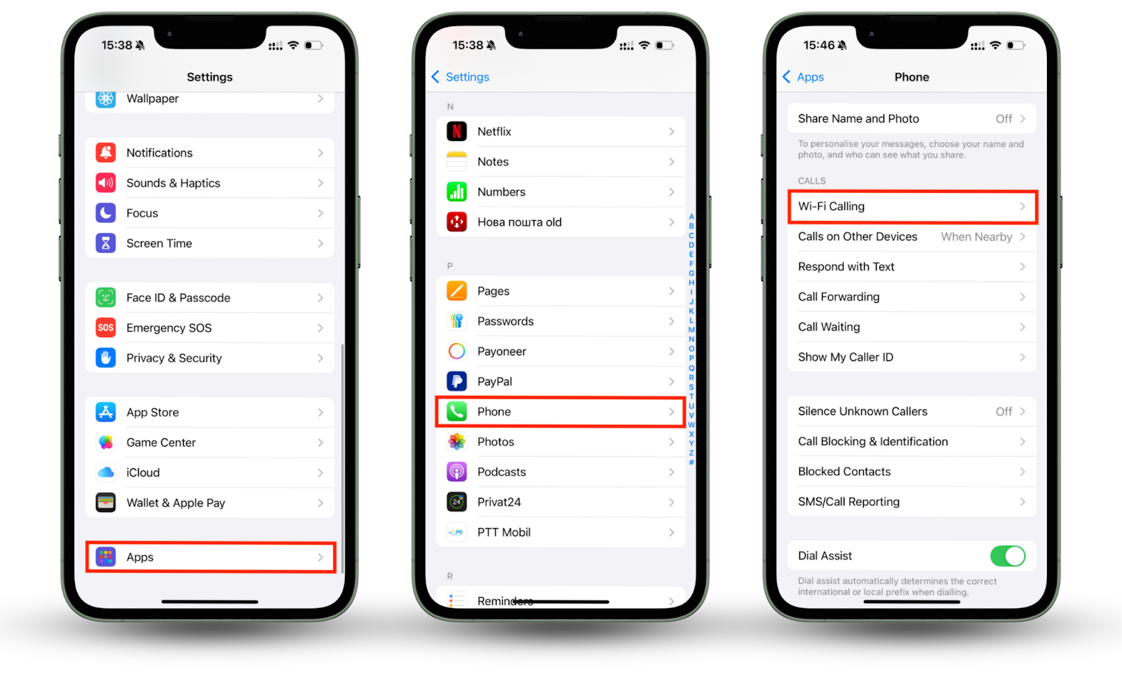 iPhone's Settings app shows how to turn on the Wi-Fi Calling if your iPhone Won’t Make Calls but Will Text. Go to Settings > Phone > Wi-Fi Calling. iPhone's Settings app shows how to turn on the Wi-Fi Calling if your iPhone Won’t Make Calls but Will Text. Go to Settings > Phone > Wi-Fi Calling.