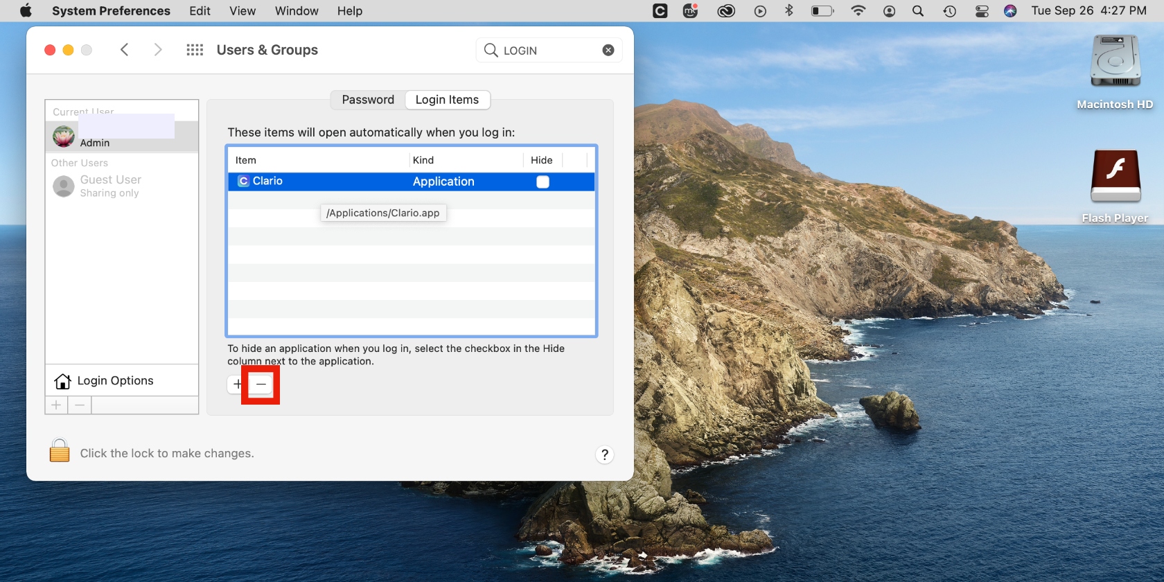 Removing a Login Item on Mac in System Preferences on a Mac. Removing a Login Item on Mac in System Preferences on a Mac.