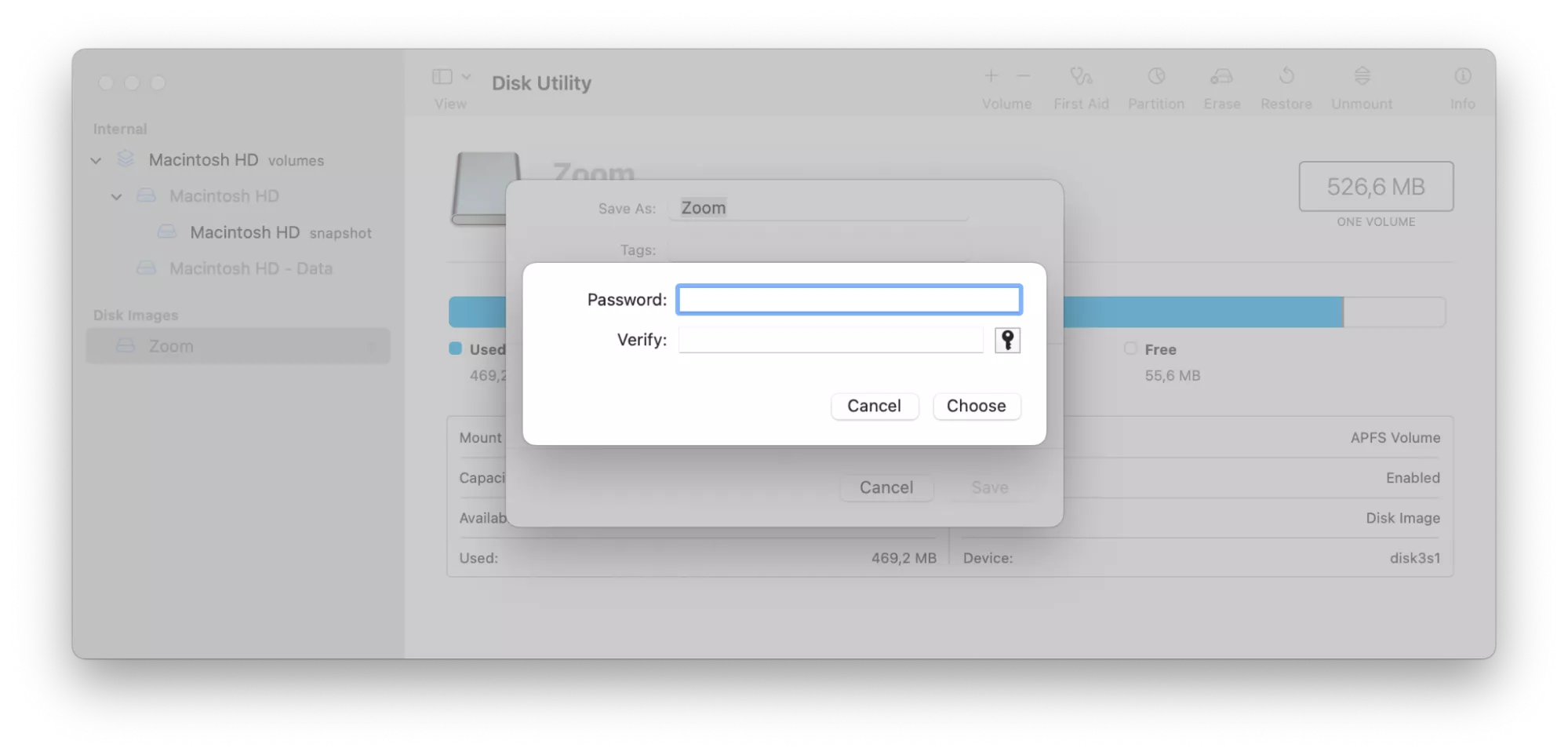 A Mac window to add a password to your folder on Mac.