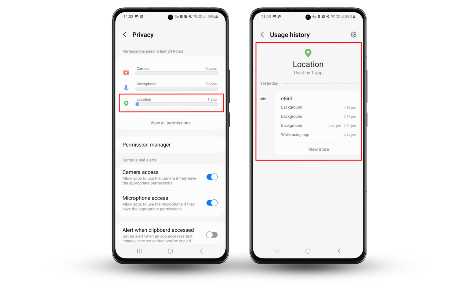 Android screenshots showing how to access the Location services usage history and find out why the location icon comes on randomly on your device. Android screenshots showing how to access the Location services usage history and find out why the location icon comes on randomly on your device.