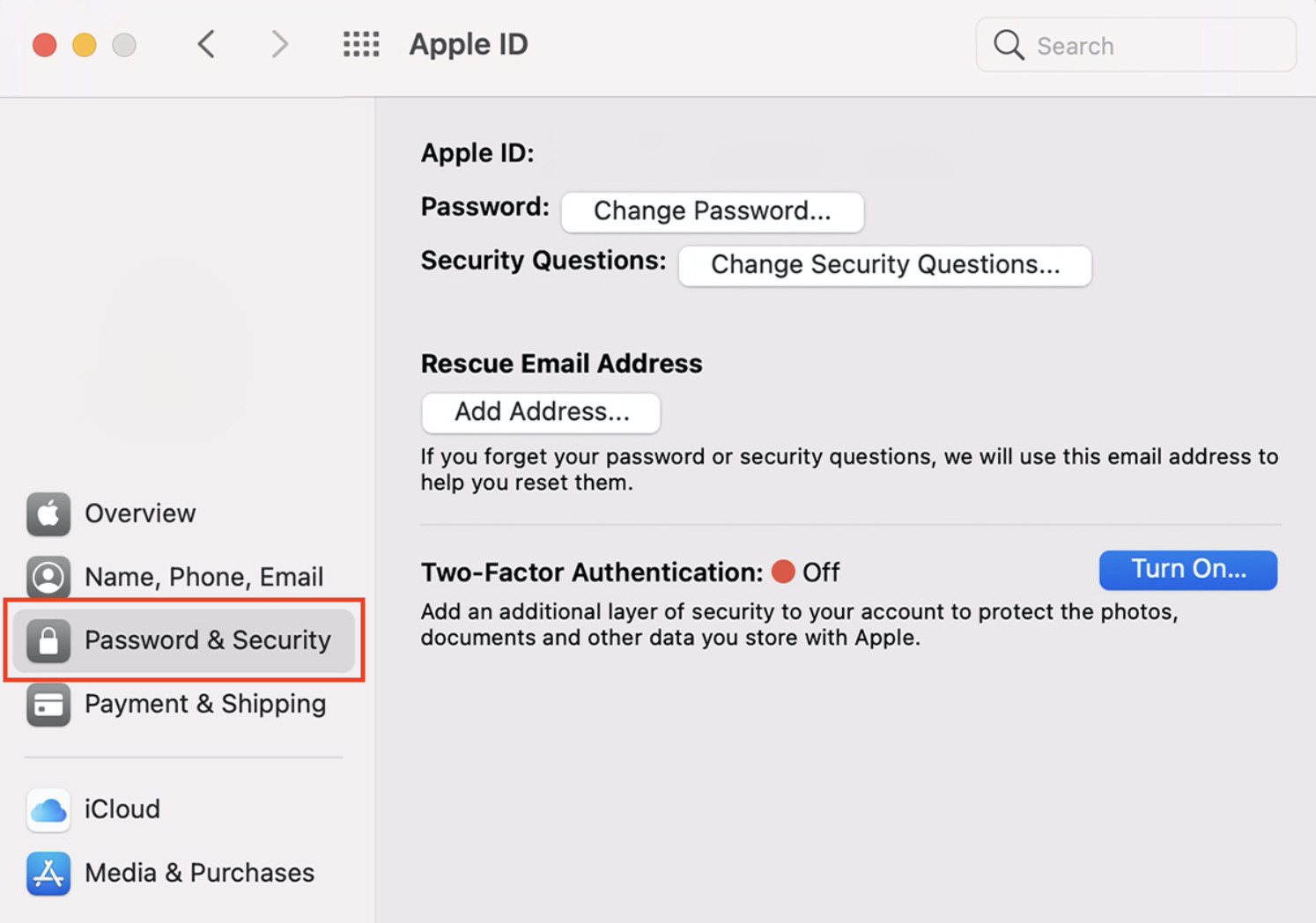 Password & Security settings on Mac Password & Security settings on Mac