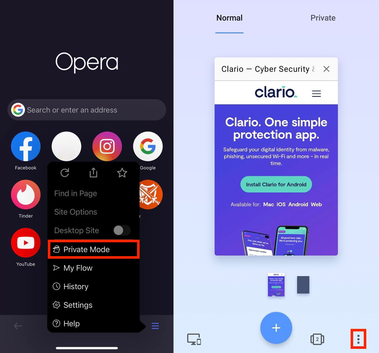New incognito tab in Opera (iOS/Android) New incognito tab in Opera (iOS/Android)