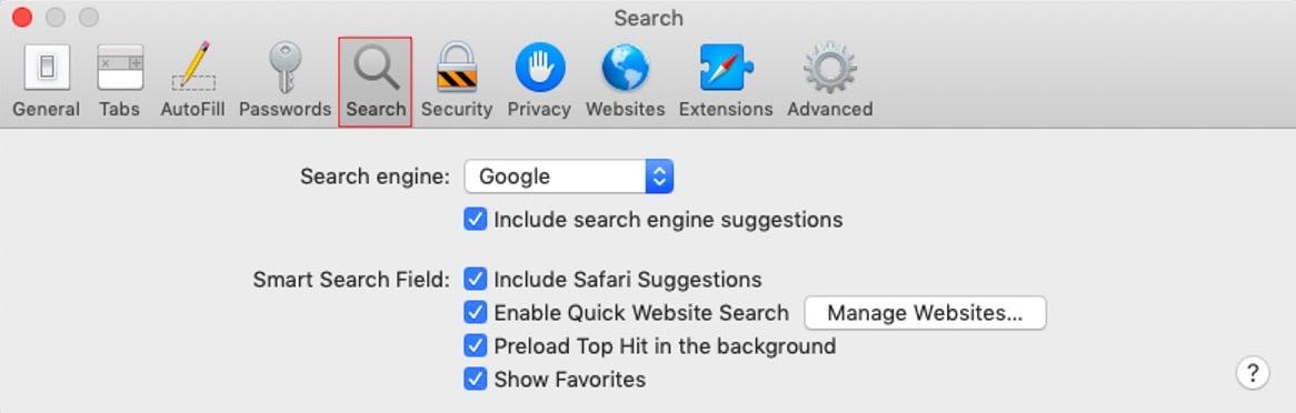 Search tab in Safari Search tab in Safari