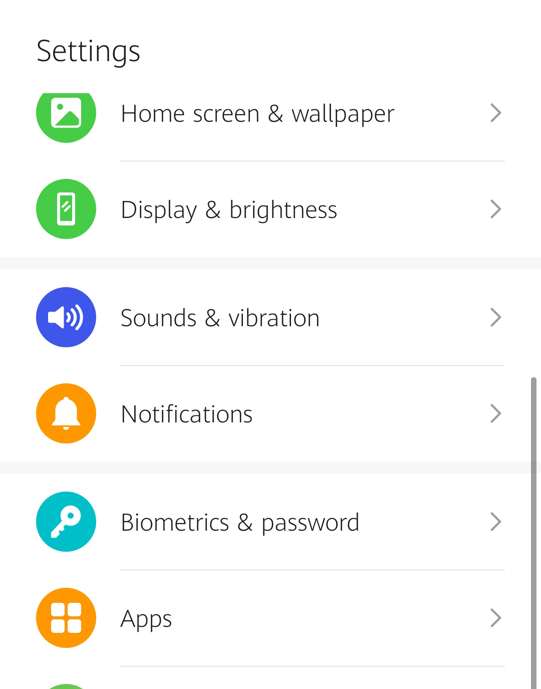 Android settings Android settings