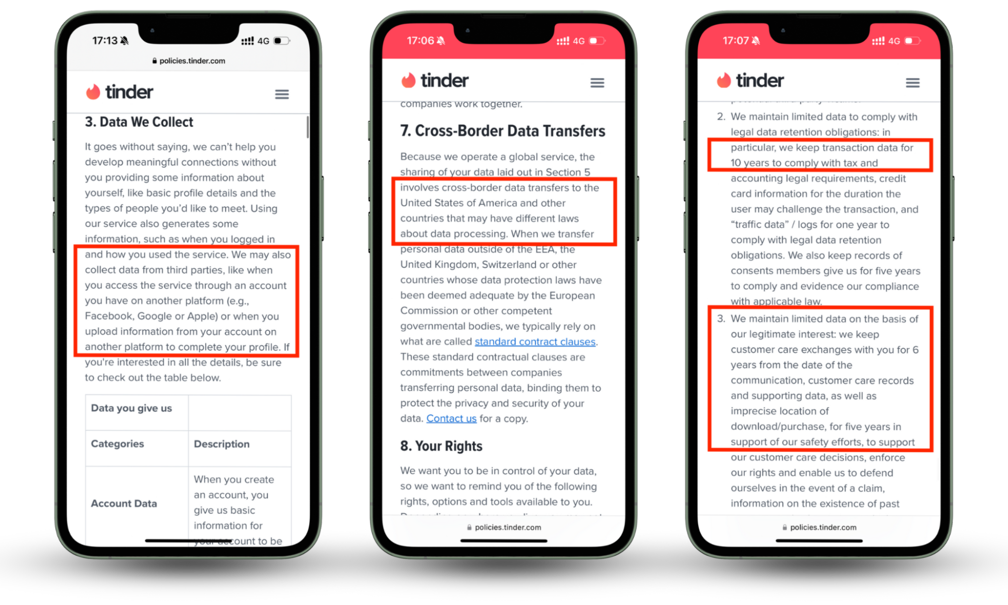 This is a screenshot of Tinder’s Privacy Policy, an iPhone and Android dating app that can spy on you and collect your personal information to profile you. This is a screenshot of Tinder’s Privacy Policy, an iPhone and Android dating app that can spy on you and collect your personal information to profile you.
