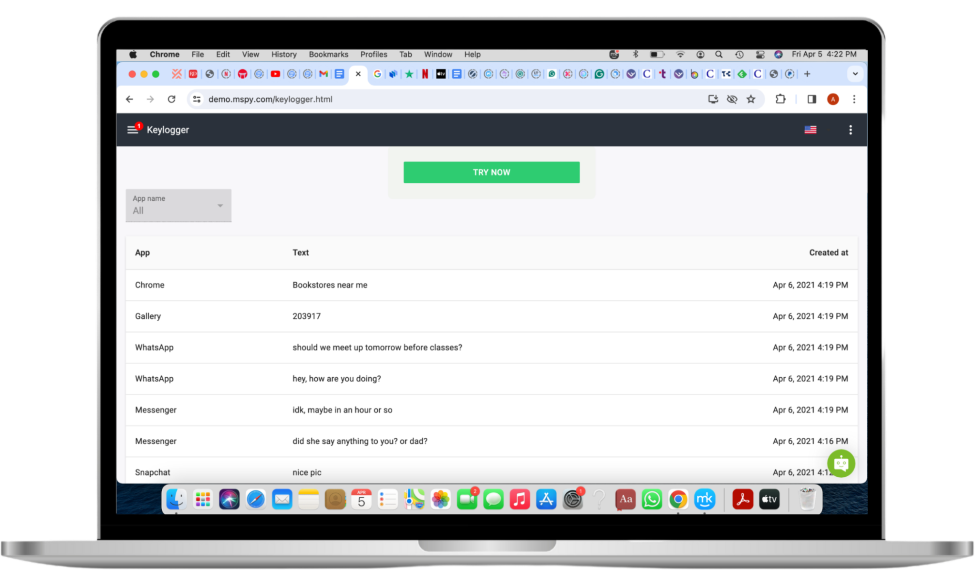 A mockup of mSpy's keylogger feature on a Mac screen. It shows everything the target person tapped or typed on their phone, so the spy can track their activity. A mockup of mSpy's keylogger feature on a Mac screen. It shows everything the target person tapped or typed on their phone, so the spy can track their activity.