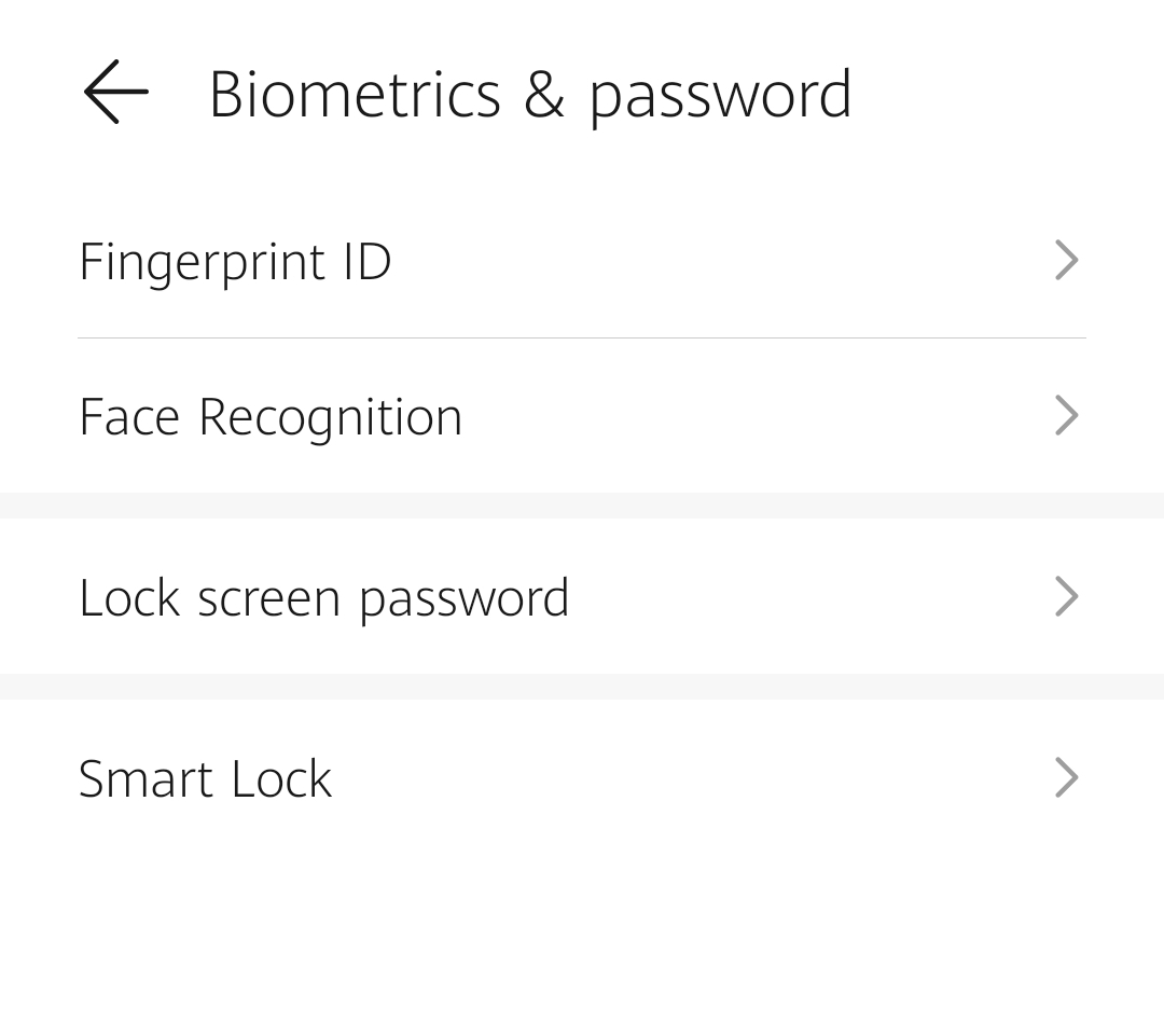 Android settings Biometrics & password tab Android settings Biometrics & password tab