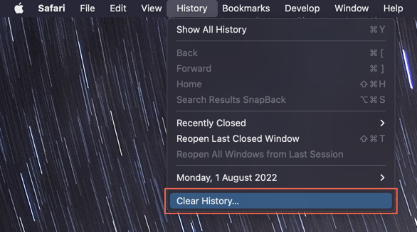 Clear history in Safari Clear history in Safari